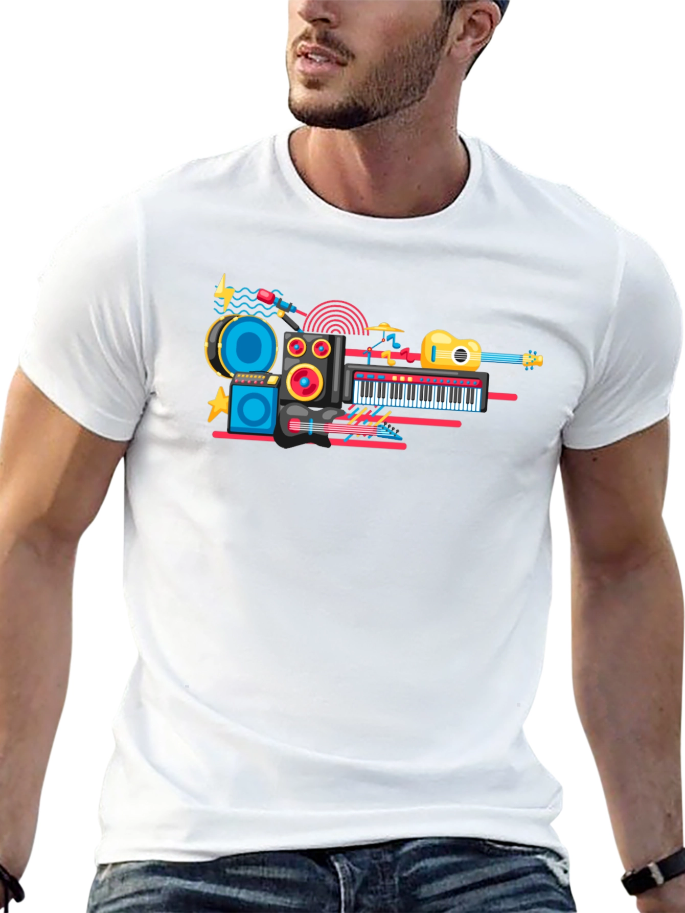 Music Instrument Graphic Print Black T-Shirt