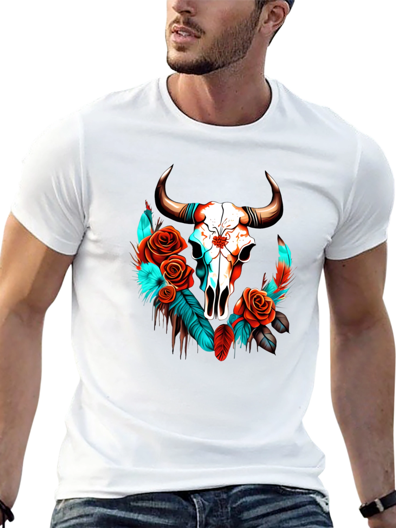 Skull & Roses Graphic Tee - Western Style