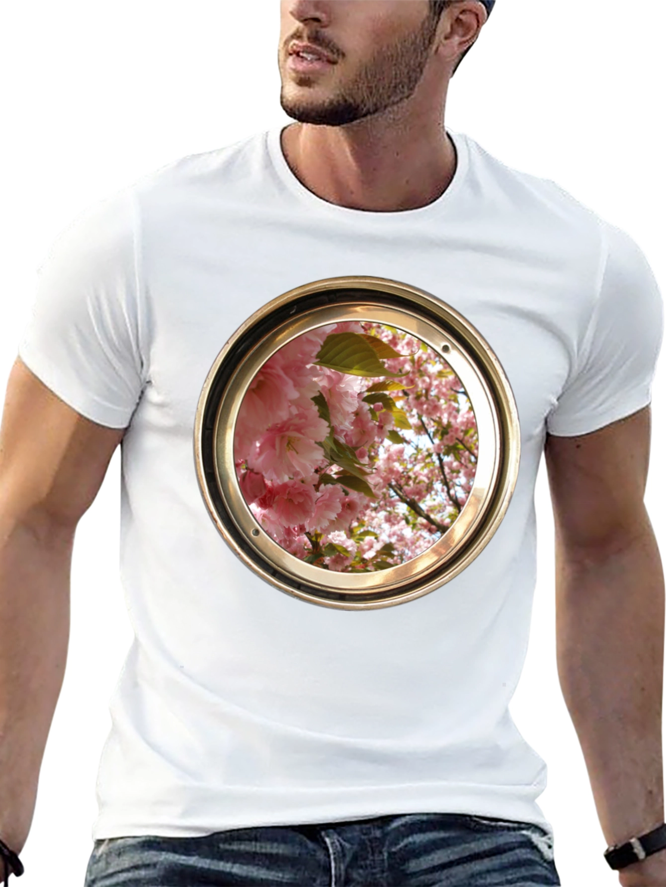Floral Porthole Graphic Tee - Unique Design