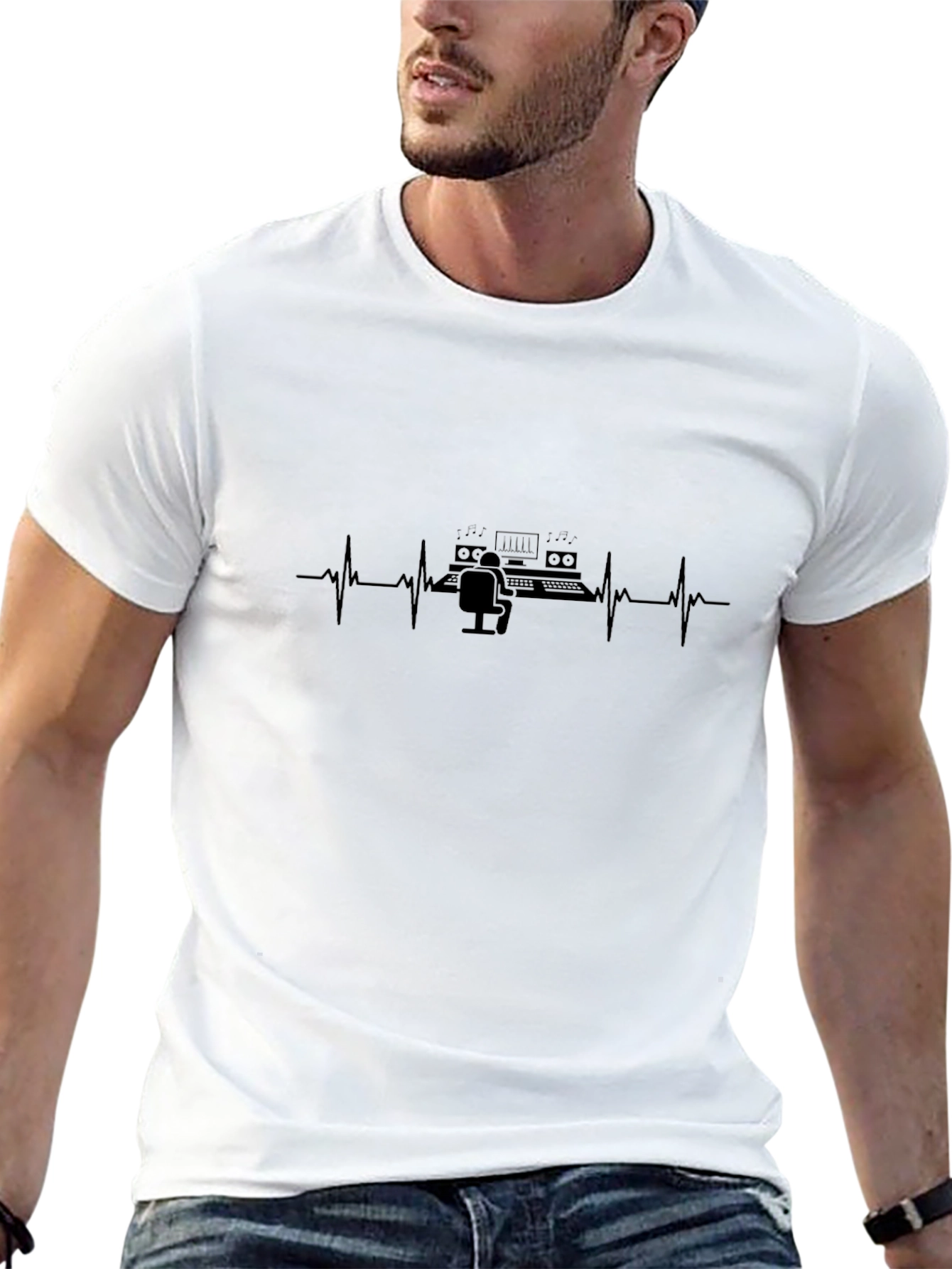 Music Producer Heartbeat T-Shirt - Black