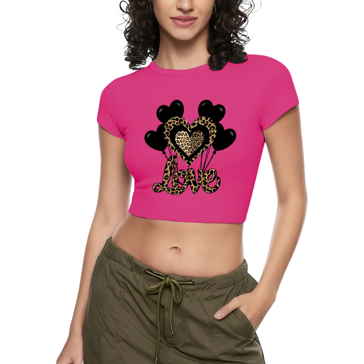 Leopard Love Heart Balloons Retro Gray Y2K Crop Tee