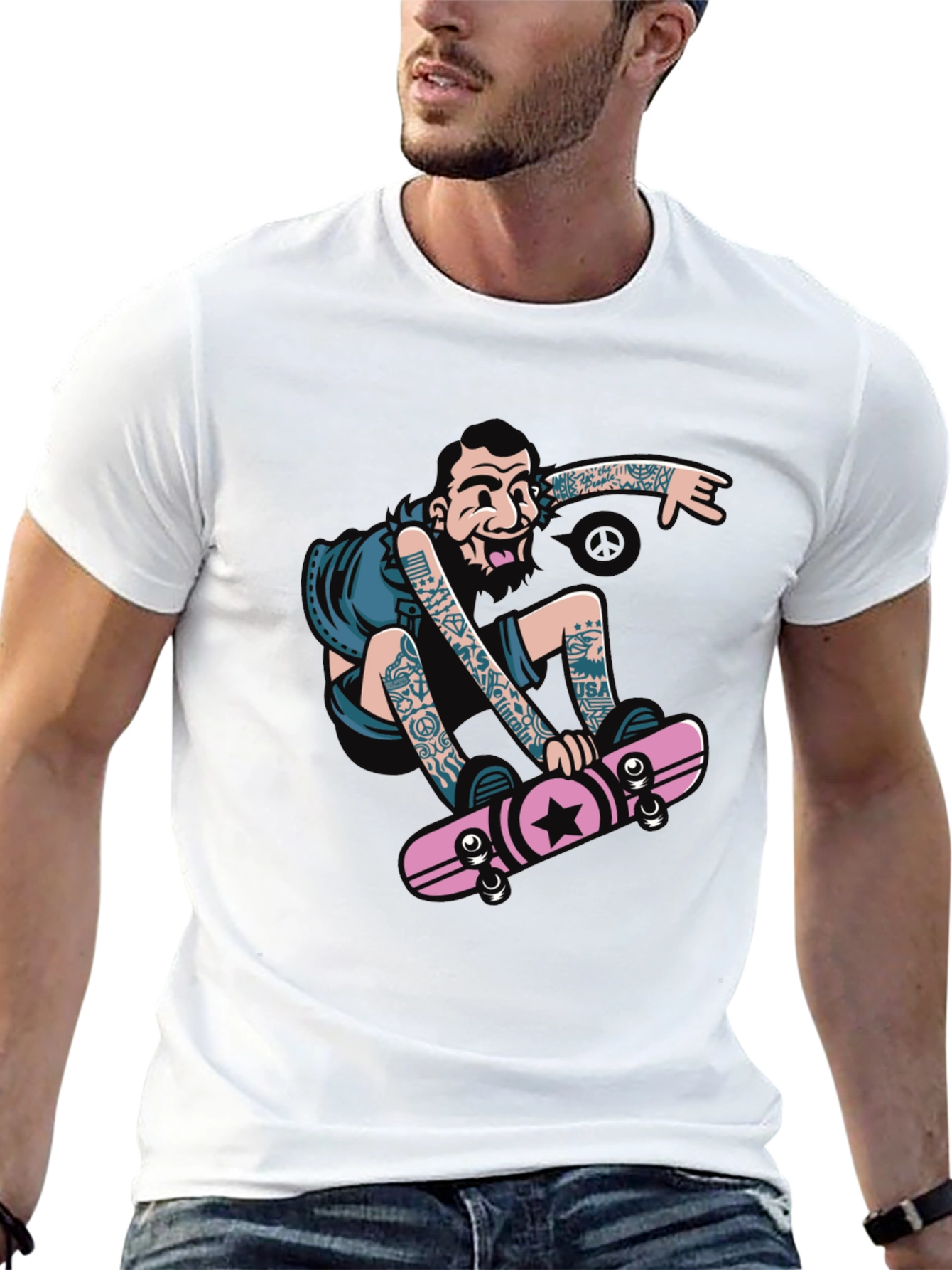 Skateboarder Graphic Tee - Black