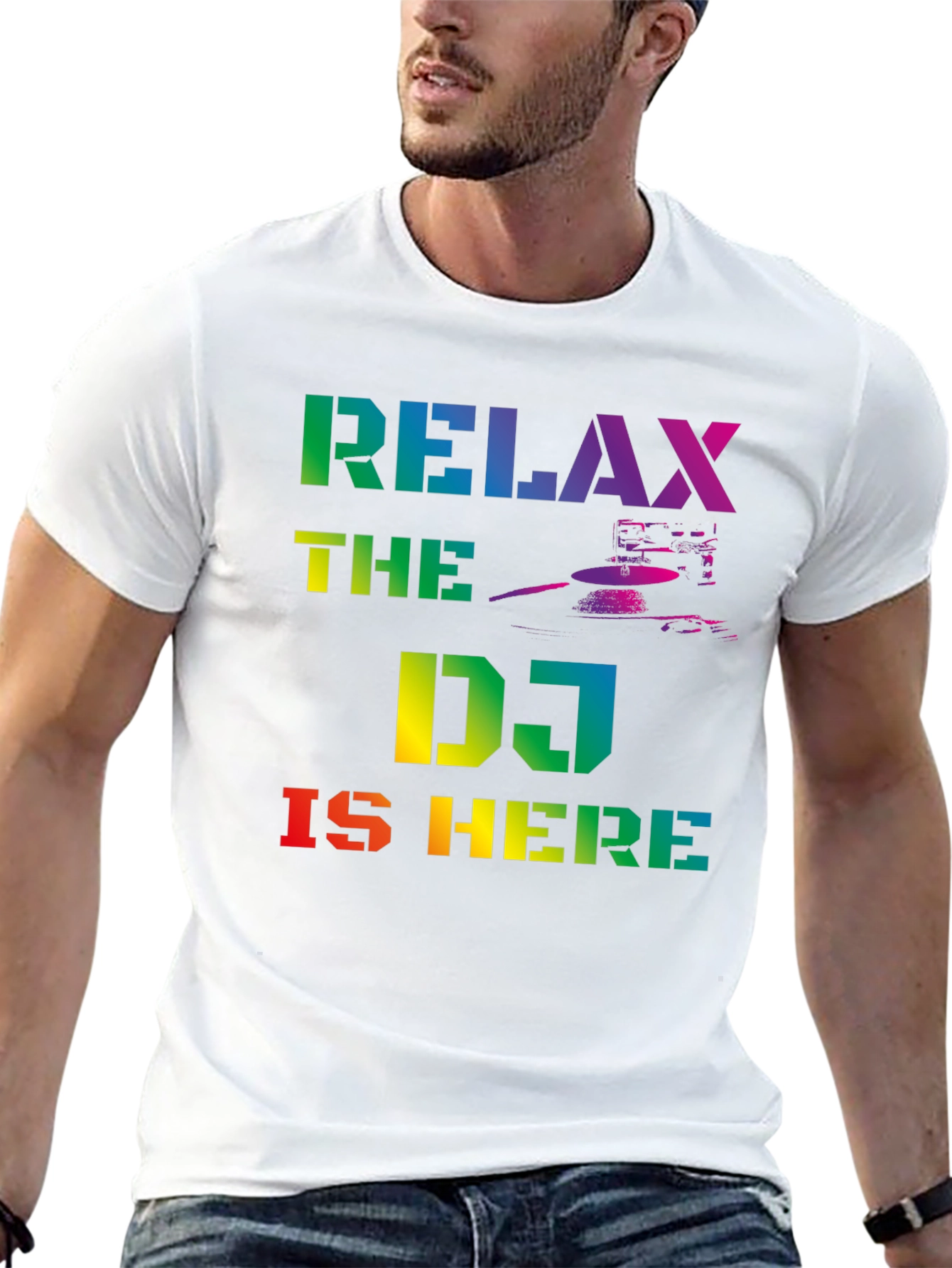 Relax The DJ Is Here Rainbow Graphic T-Shirt