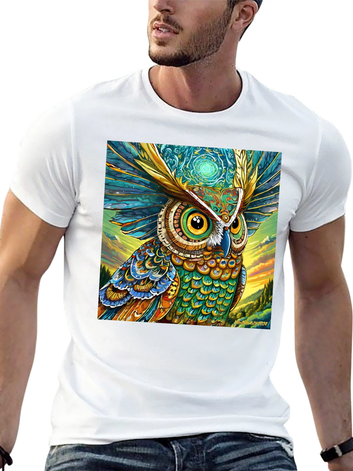 Owl Art Print Black Tee