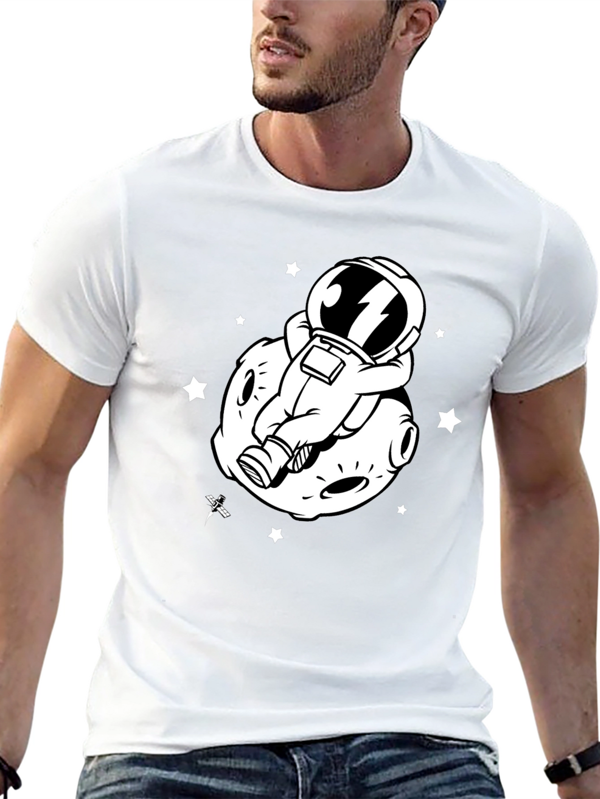 Astronaut Moon Graphic Tee - Black Cotton T-Shirt
