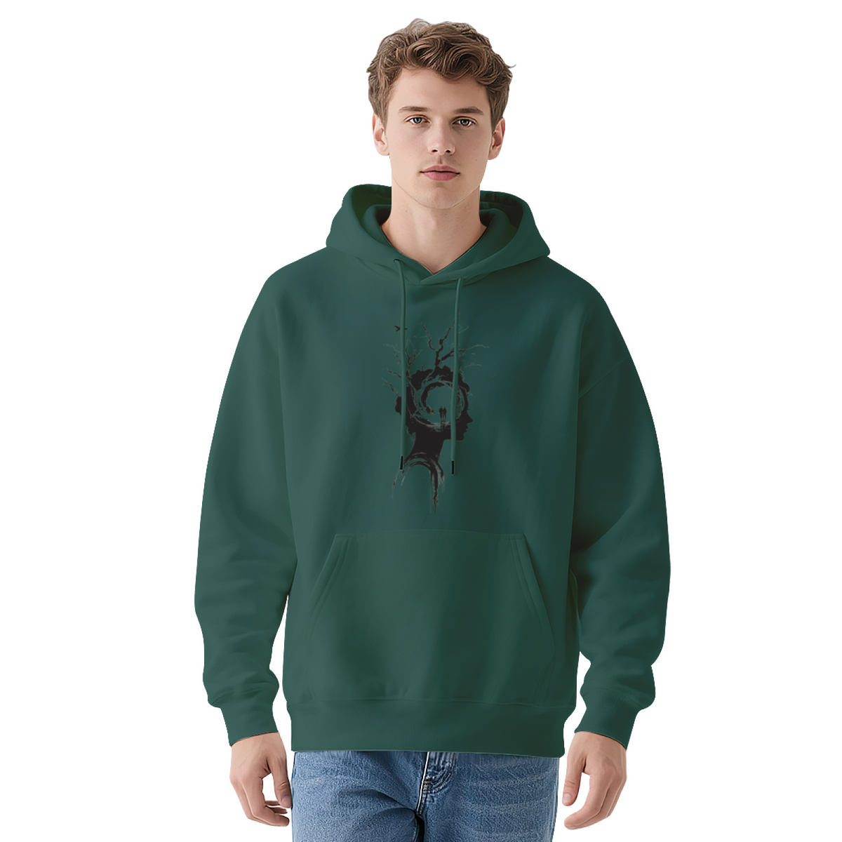 Human Profile Tree Branches Silhouette Graphic Hoodie - Nature Art Pullover Sweatshirt