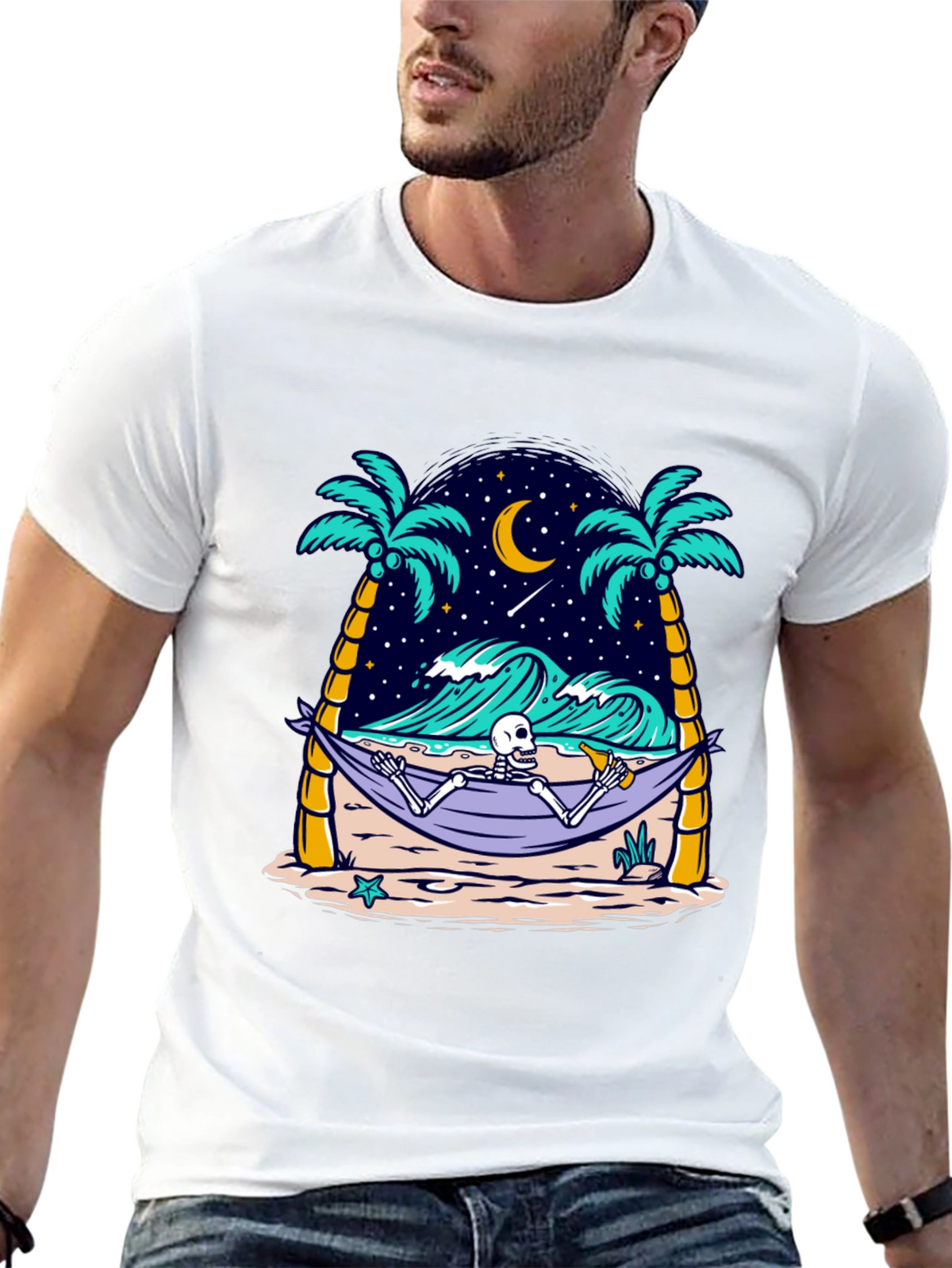 Relaxed Skeleton T-Shirt - Beach Hammock Graphic Tee