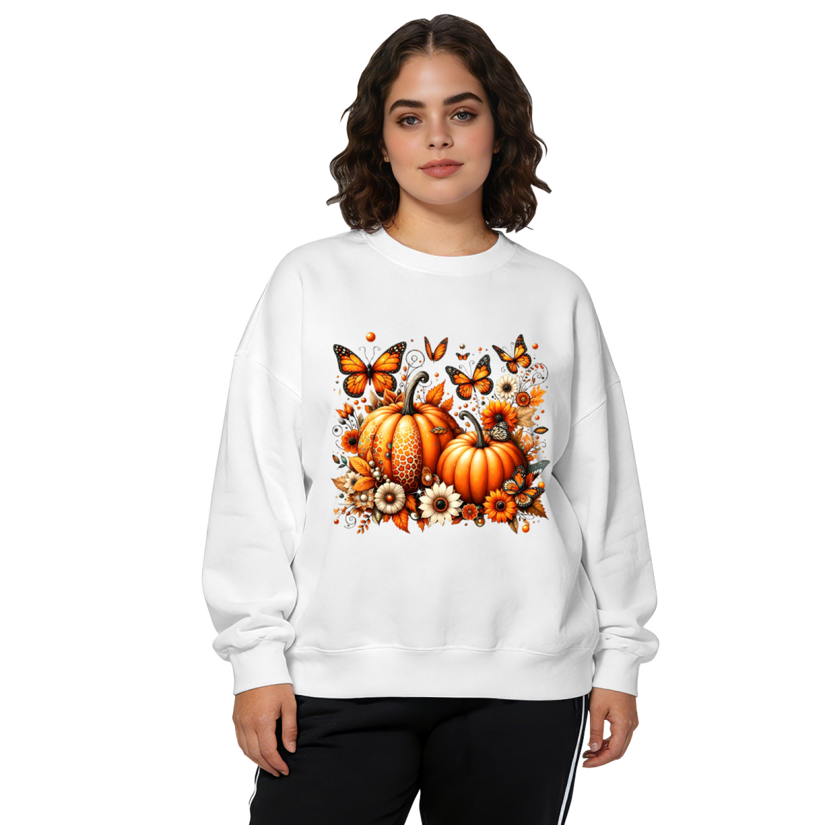 Pumpkin & Monarch Butterflies Fall Garden Crewneck Sweatshirt