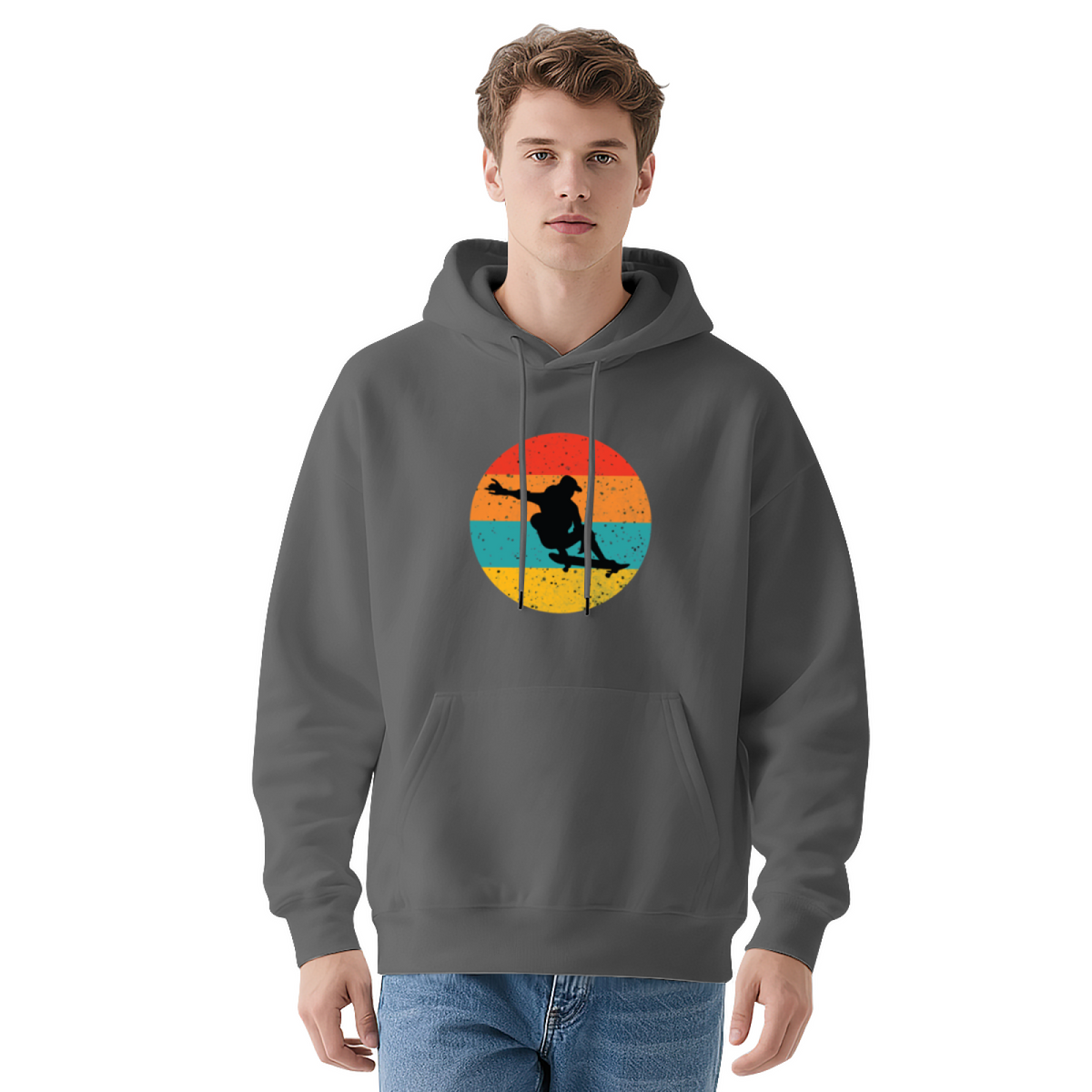 Retro Vintage Circle Sunset Graphic Hoodie - 70s Aesthetic Pullover Sweatshirt