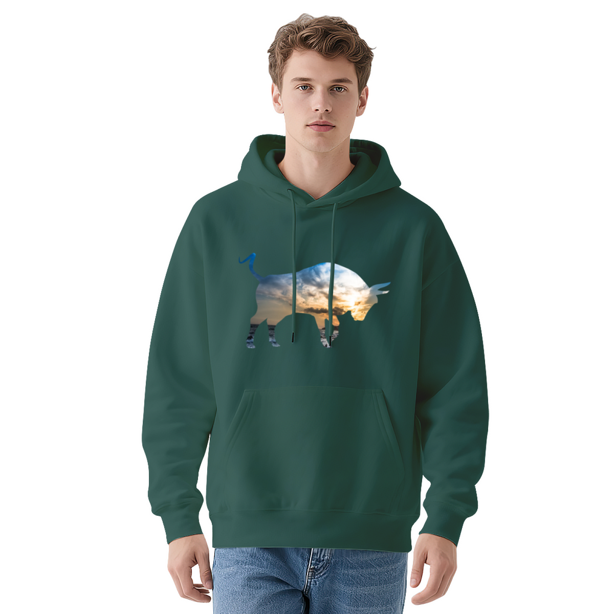 Sunset & Line Art Style Hoodie - Unique Graphic Pullover, Soft & Cozy, Casual Everyday Wear