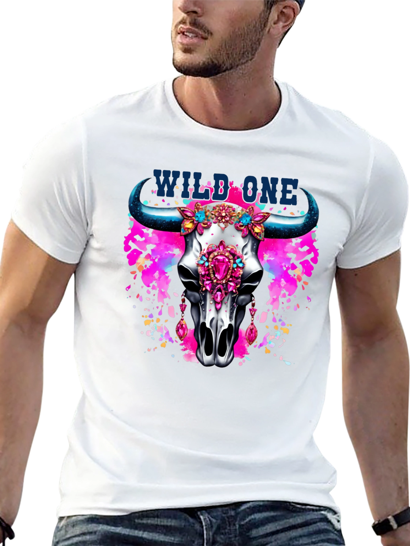 Wild One Bull Skull Graphic T-Shirt
