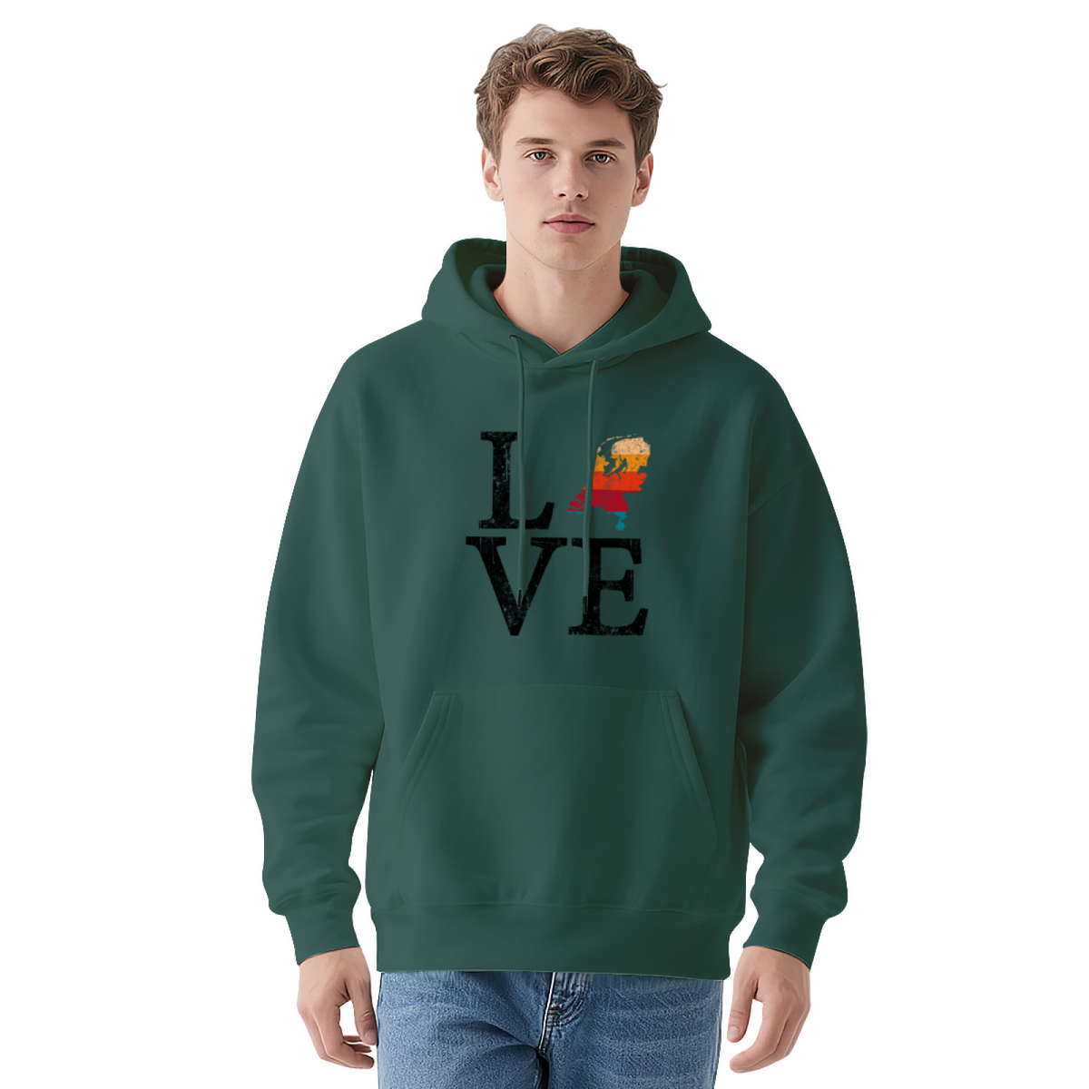 Love & Hearts & Distressed Graphic Hoodie - Cozy Pullover Sweatshirt with Unique Artwork, Trendy Streetwear
