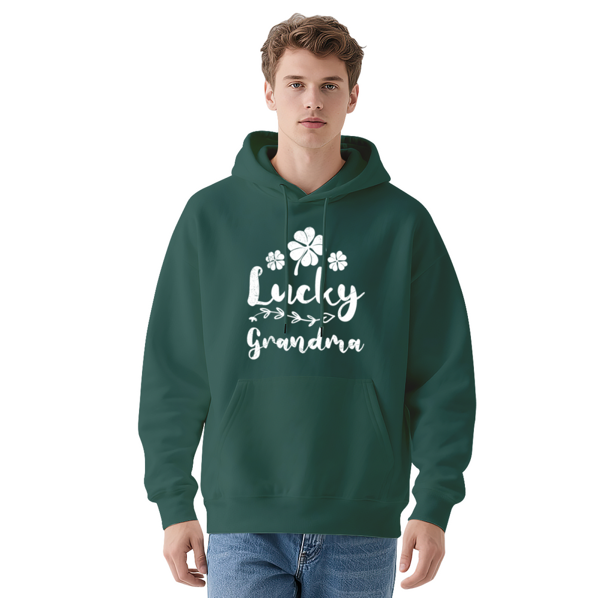 Lucky Grandma Four Leaf Clover St Patrick Graphic Hoodie - Irish Holiday Pullover