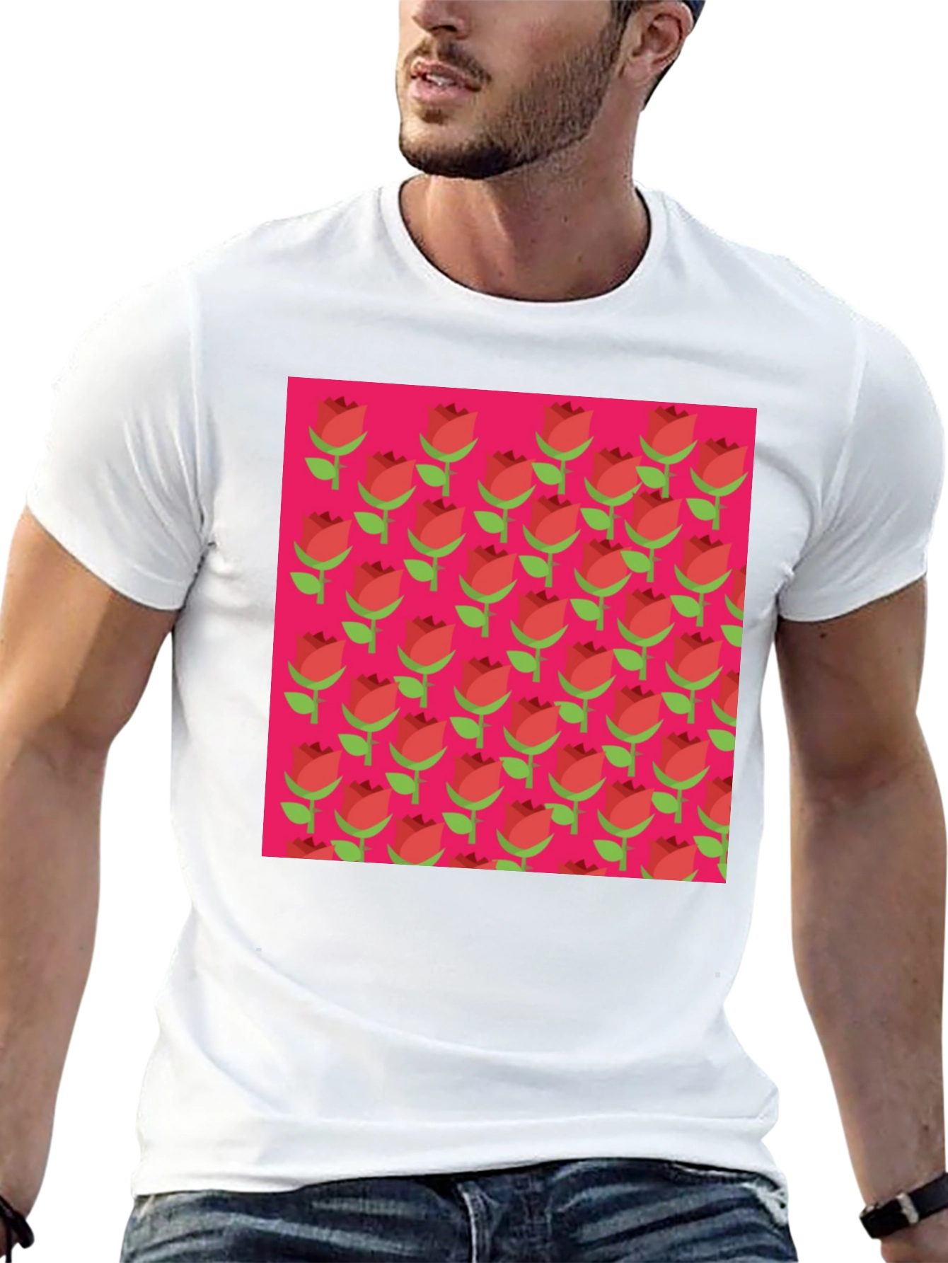 Retro Rose Pattern Tee - Black