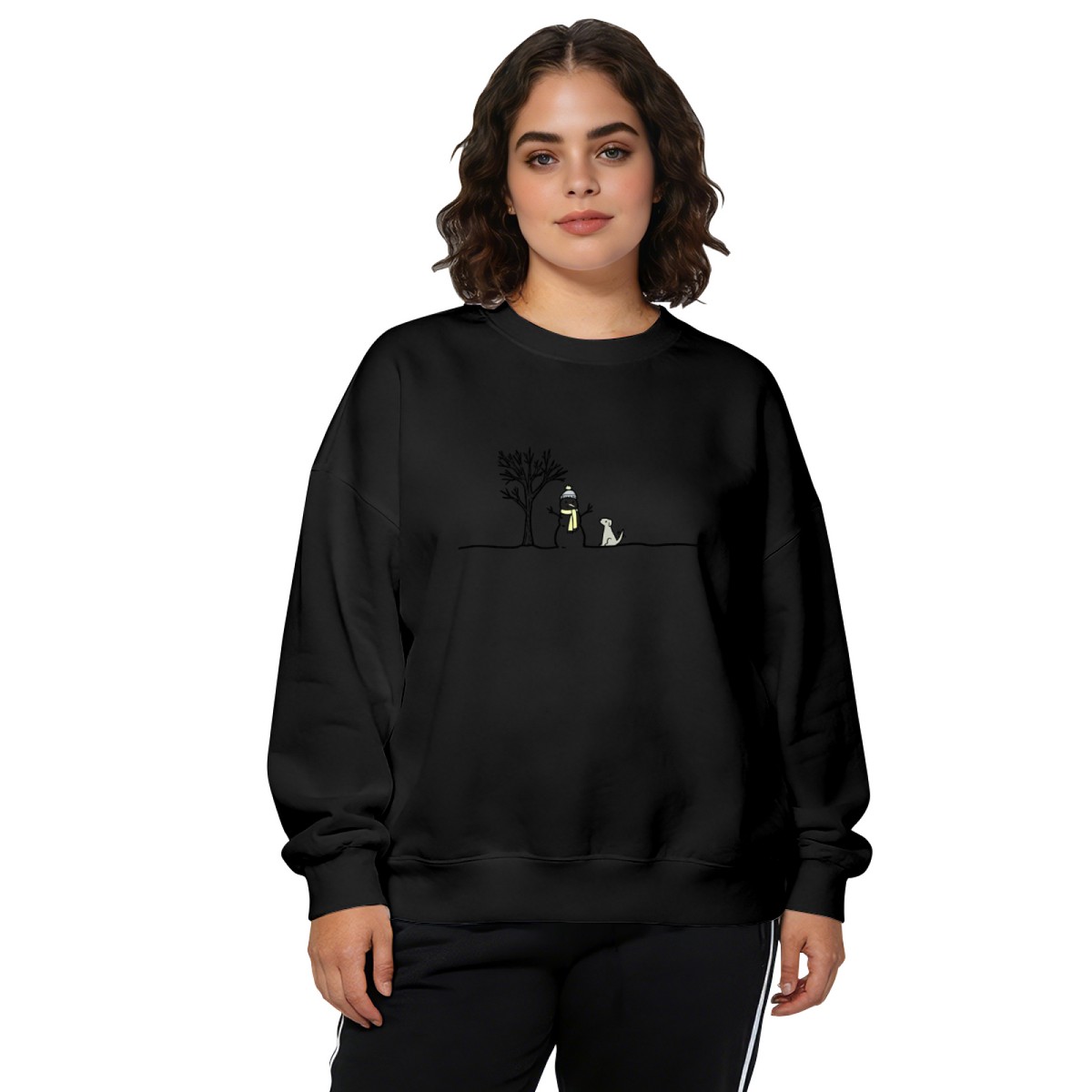Minimal Simple Sketch Snowman Winter Scene Christmas Crewneck Sweatshirt