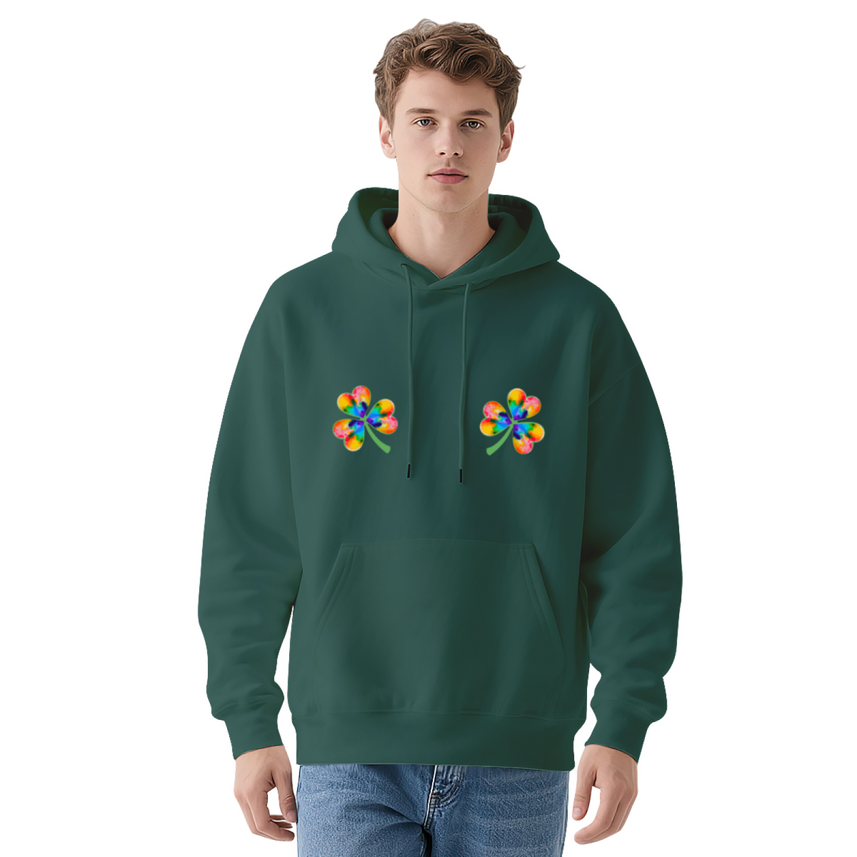 Tie-Dye Four Leaf Clover Shamrock St Patrick Graphic Hoodie - Irish Lucky Pullover