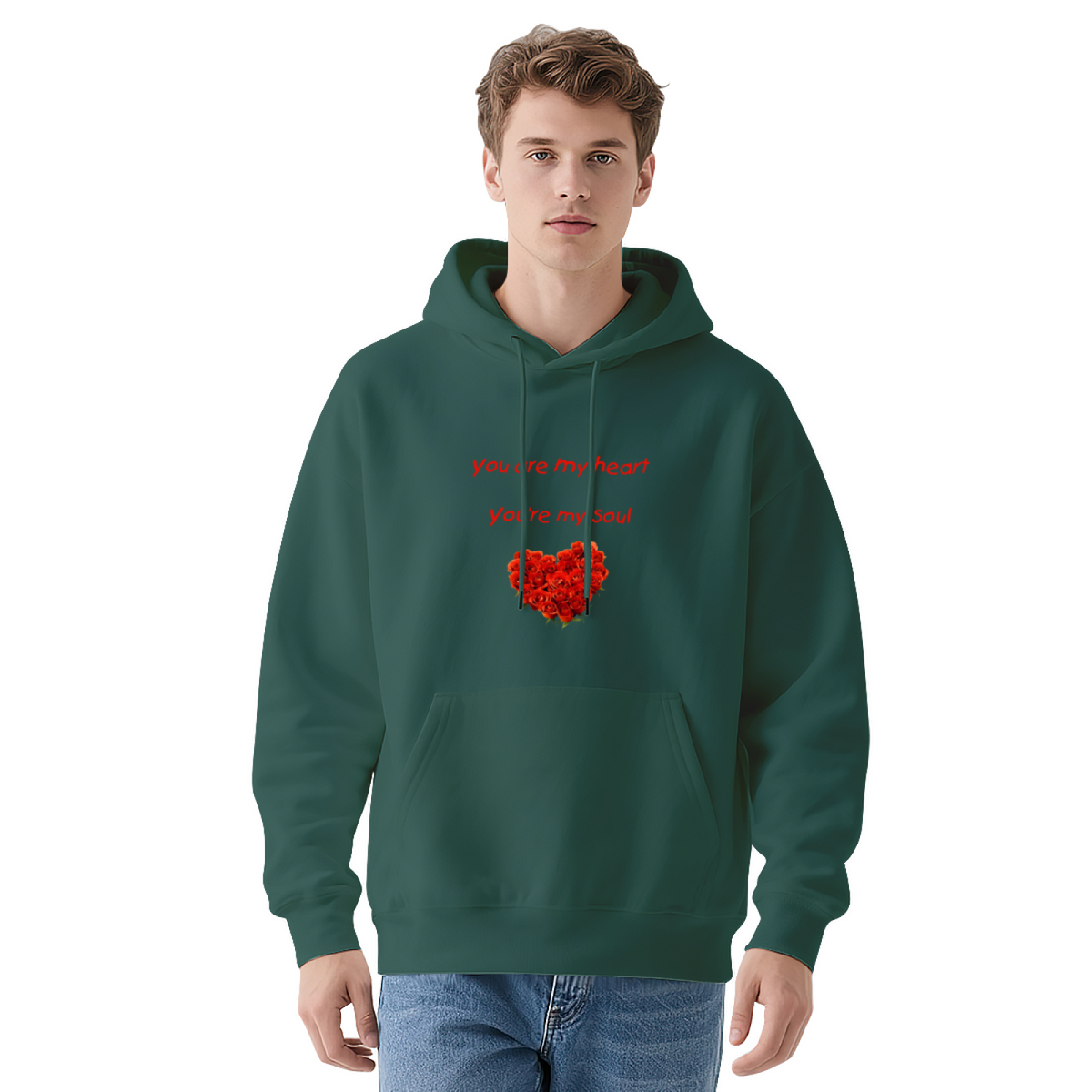 Heart Made of Red Roses Floral Graphic Hoodie - Flower Lover Pullover Sweatshirt