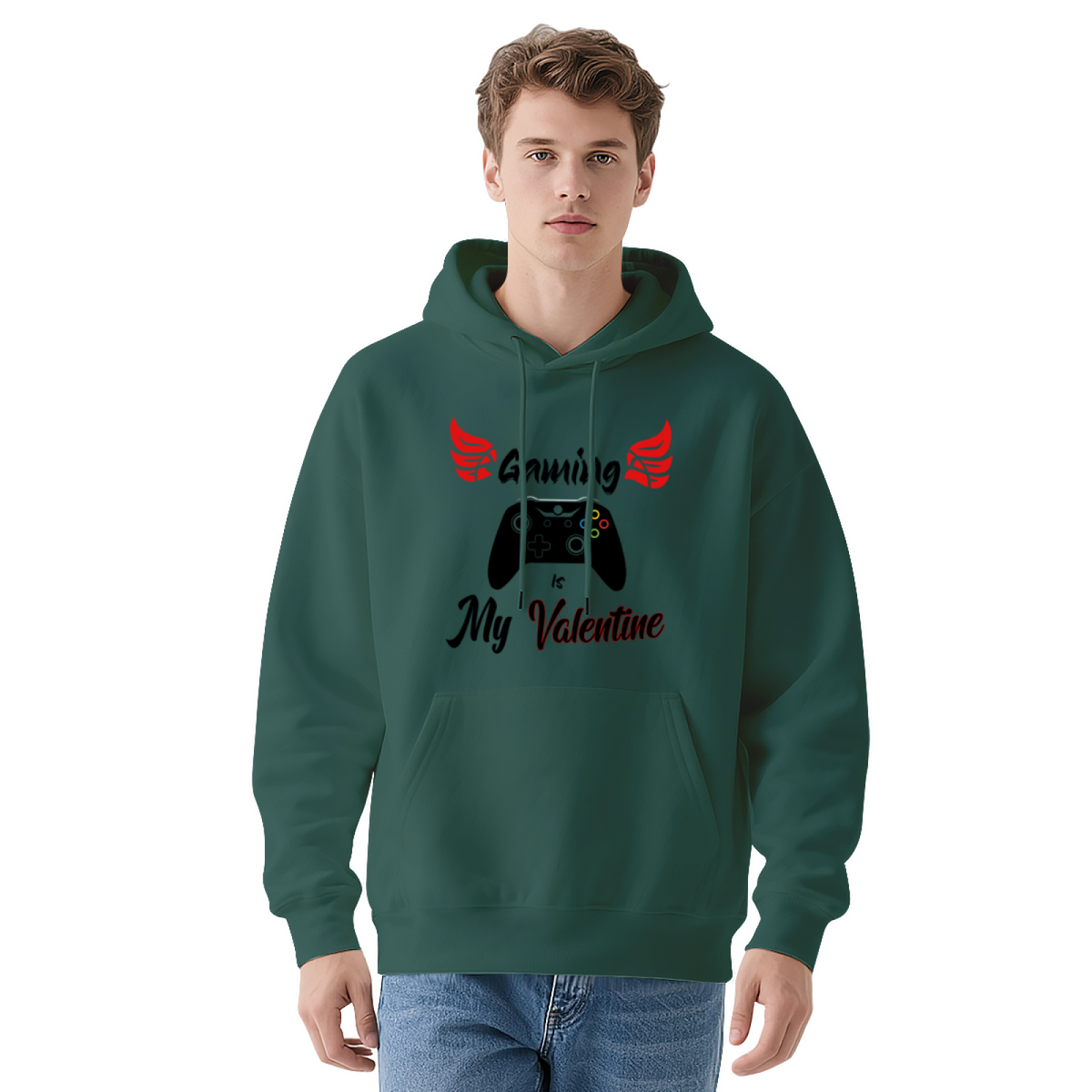 Gaming & Love & Hearts Graphic Hoodie - Cozy Pullover Sweatshirt with Unique Artwork, Trendy Streetwear