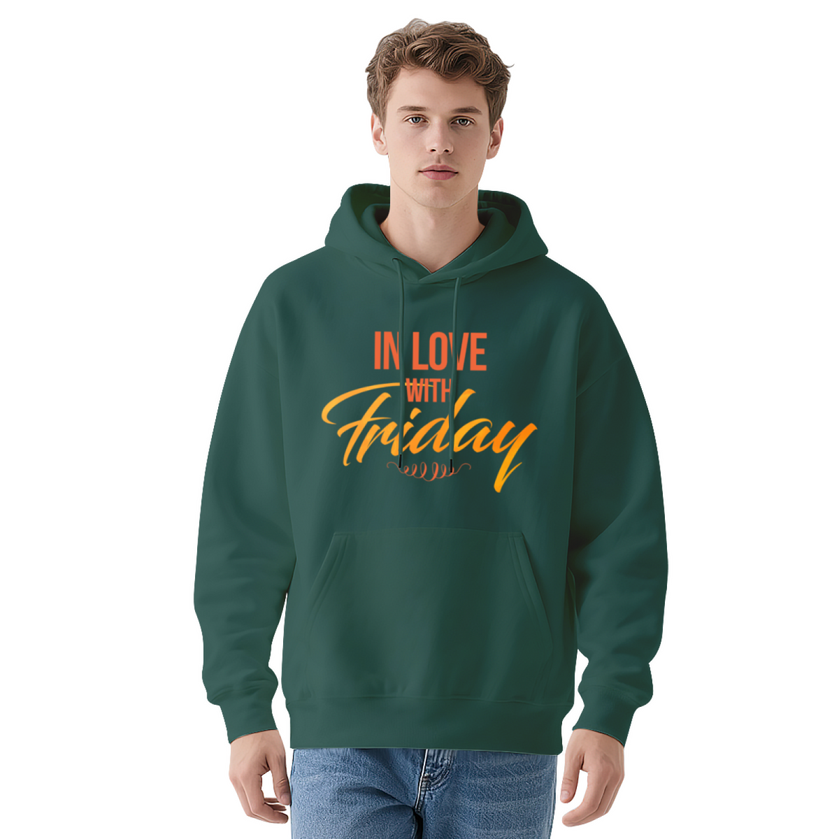 In Love With Friday Weekend Vibes Graphic Hoodie - TGIF Fun Pullover Sweatshirt