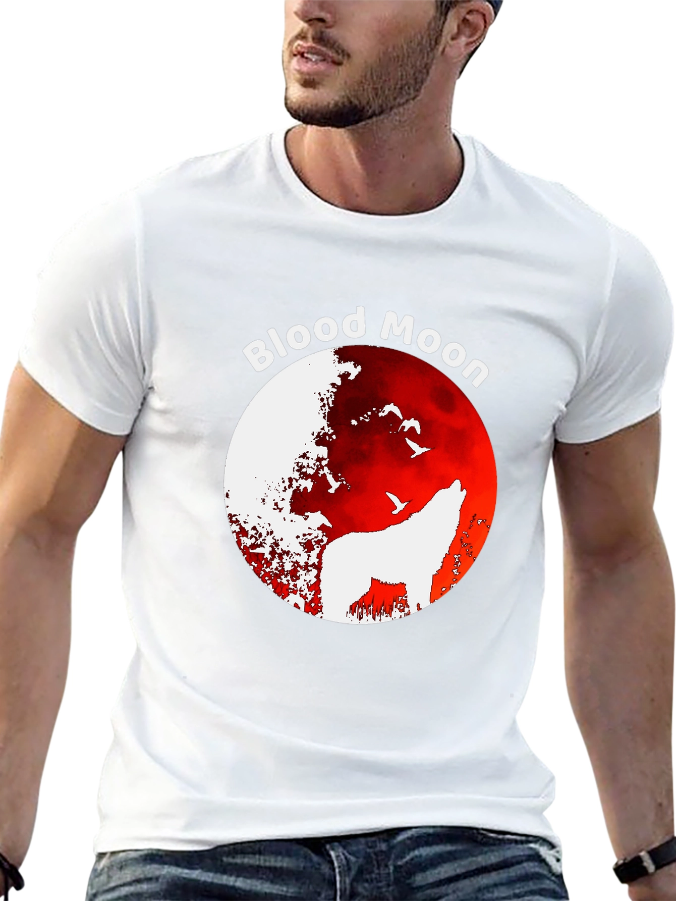 Blood Moon Wolf Graphic T-Shirt - Black