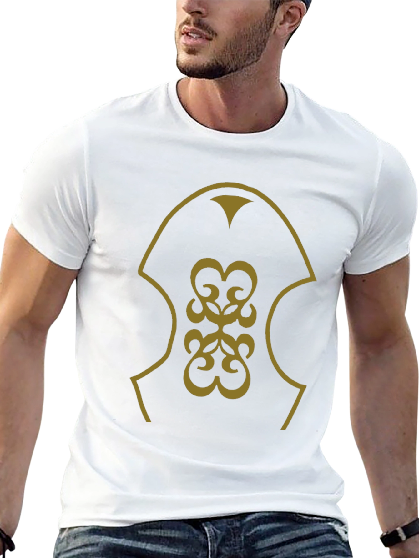 Stylish Black T-Shirt with Gold Emblem Design