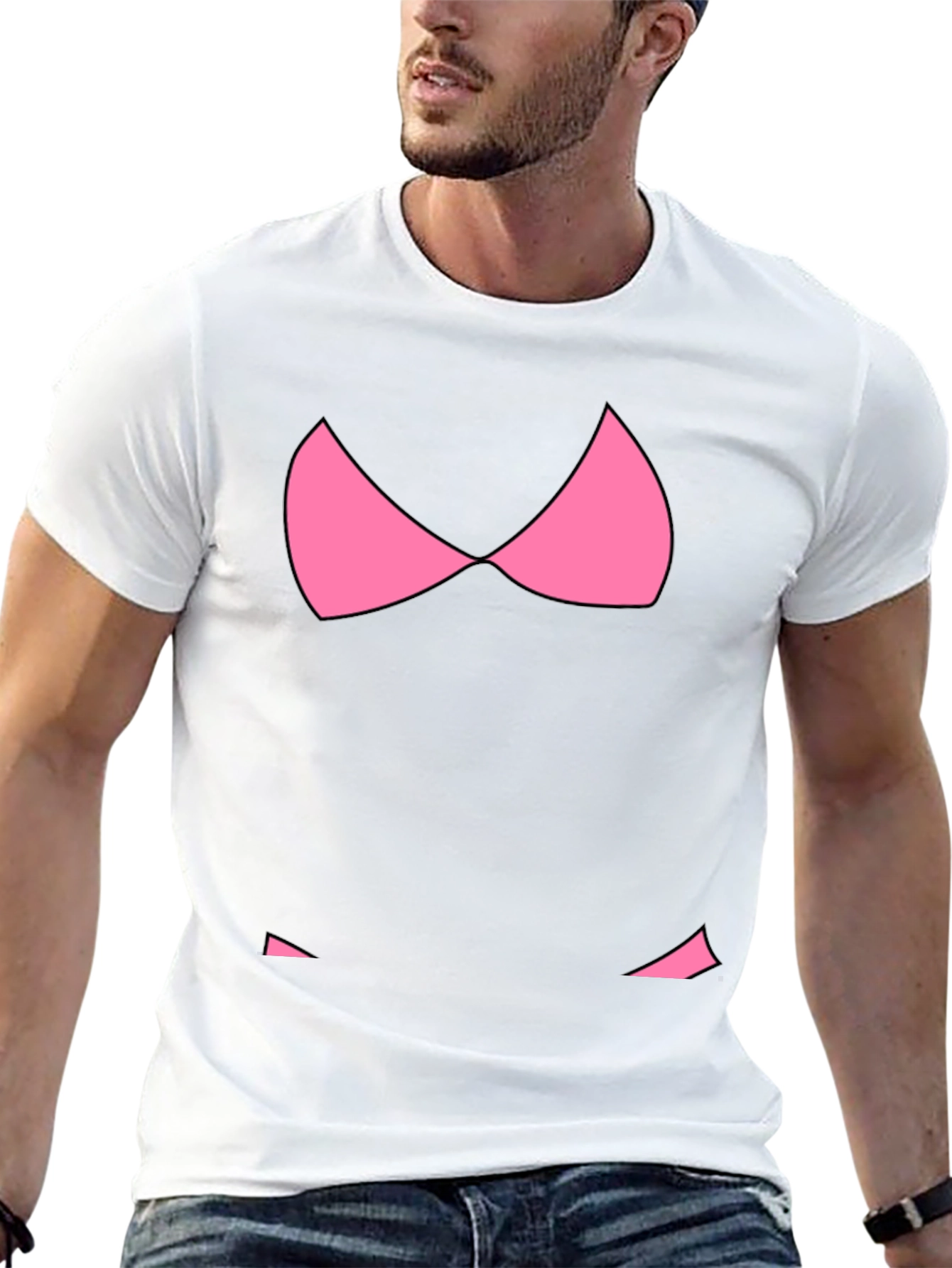 Funny Pink Bikini Top Graphic T-Shirt - Black
