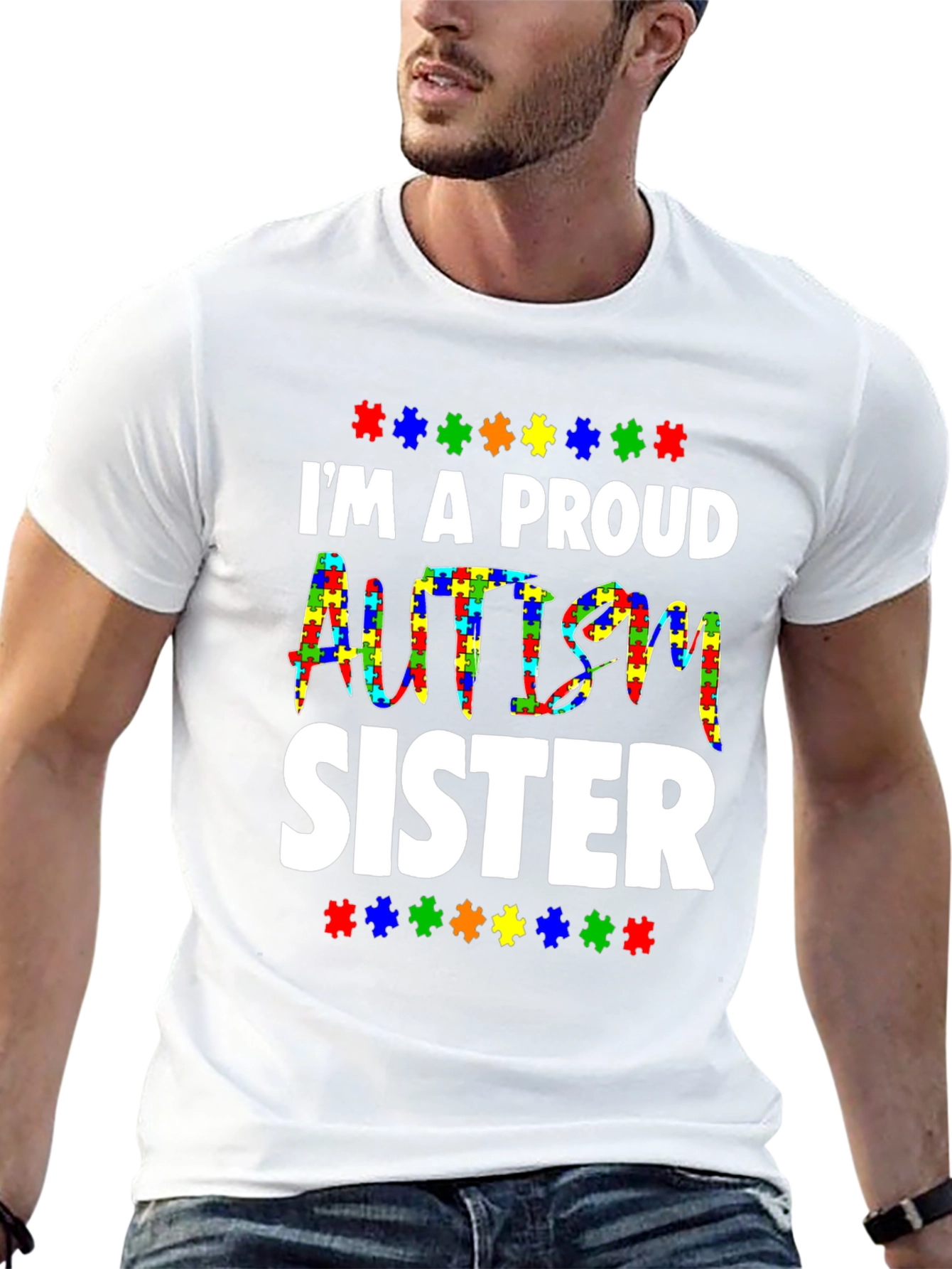 Proud Autism Sister T-Shirt - Puzzle Piece Design