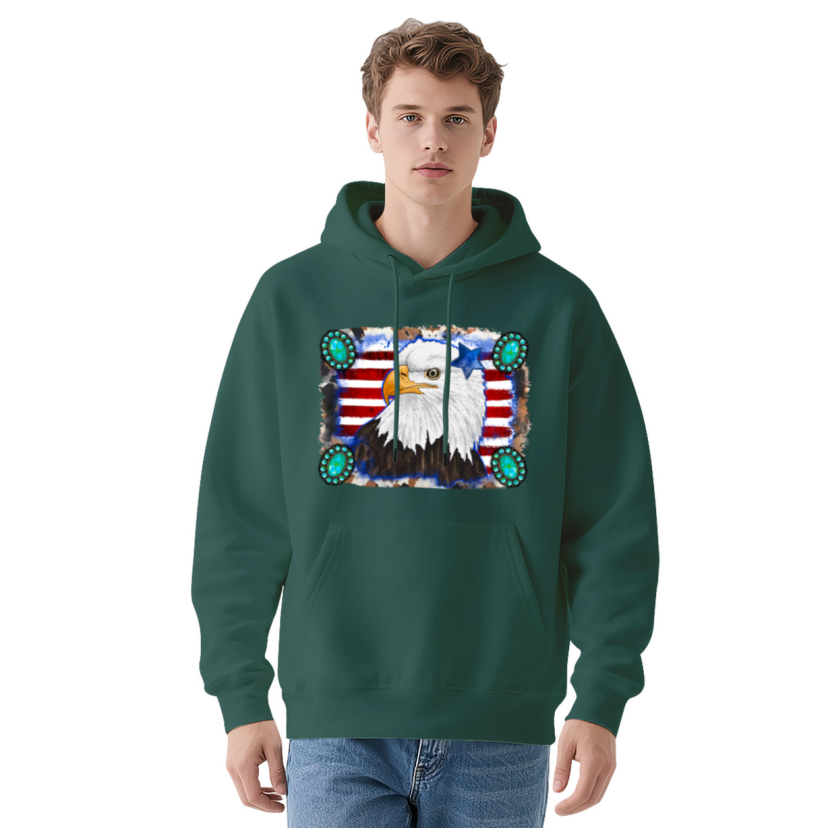 American Bald Eagle Patriotic Flag Graphic Hoodie - USA Pride Pullover Sweatshirt