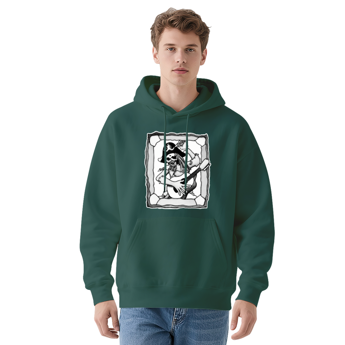 Pirate Skeleton Playing Guitar Rock Graphic Hoodie - Music Skull Pullover Sweatshirt