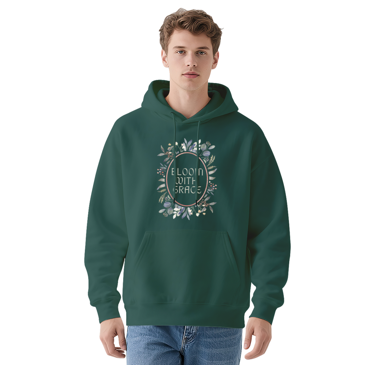 Botanical Wreath Leaves Nature Graphic Hoodie - Plant Lover Pullover Sweatshirt