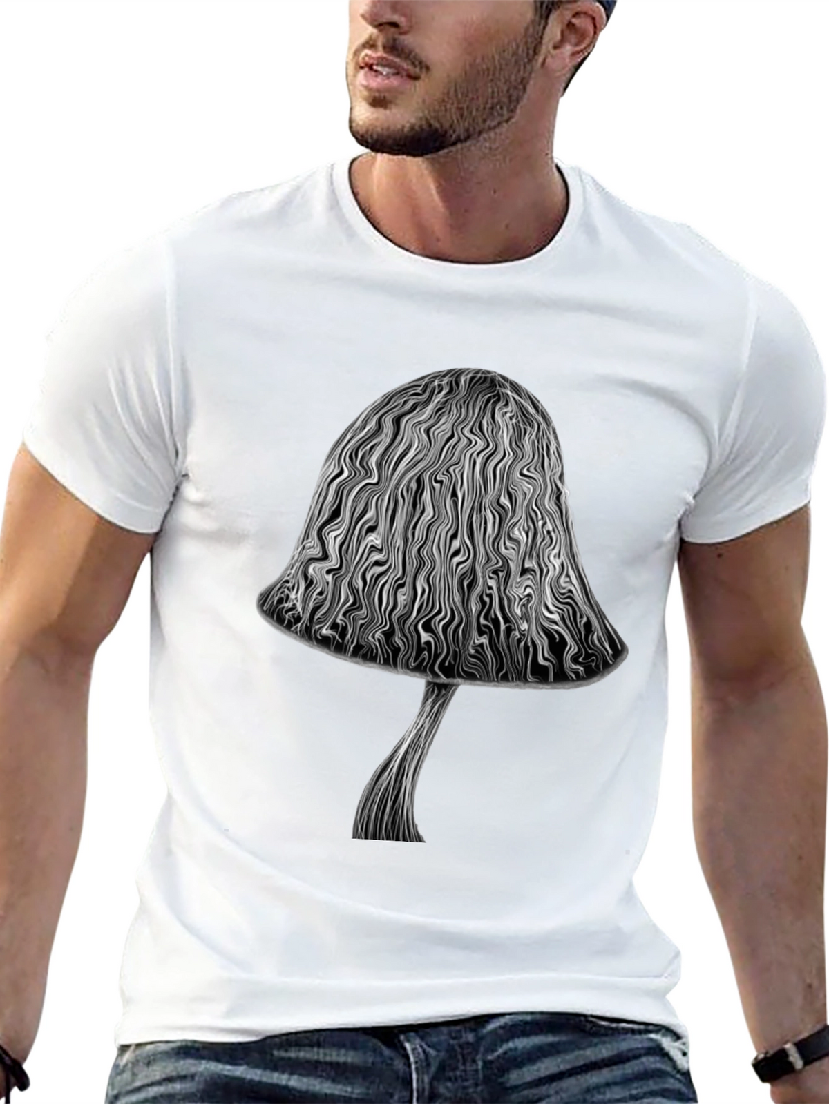 Abstract Mushroom Graphic Black T-Shirt