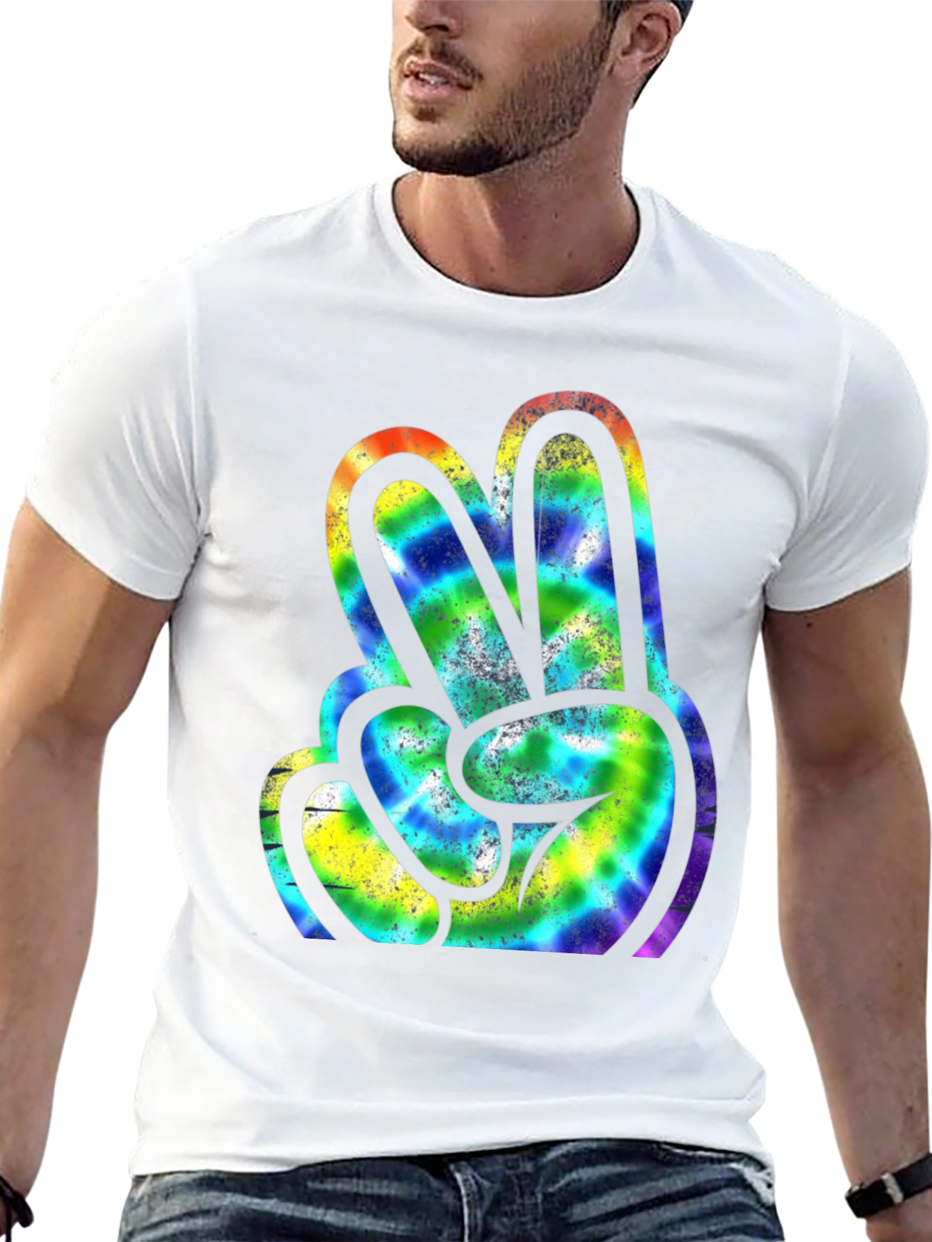 Peace Sign Tie Dye Graphic Tee - Retro Style