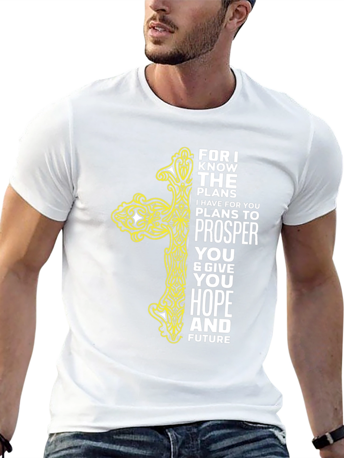 Faith-Inspired Black T-Shirt with Cross & Scripture
