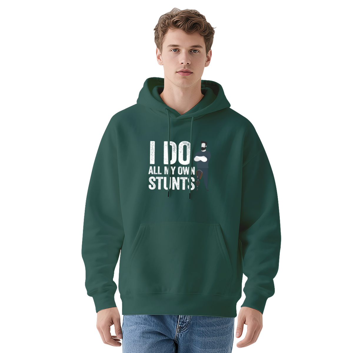 I Do All My Own Stunts Funny Graphic Hoodie - Action Hero Humor Pullover