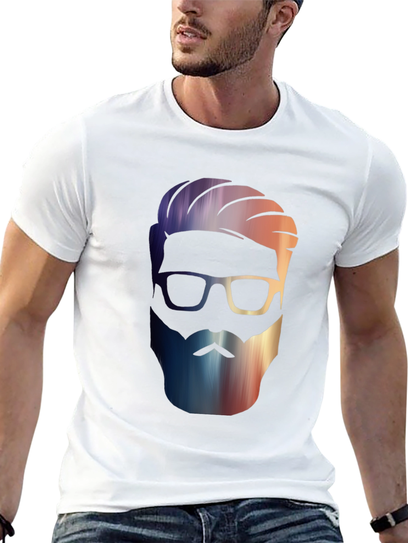 Mens Black Graphic Tee - Stylish Bearded Design
