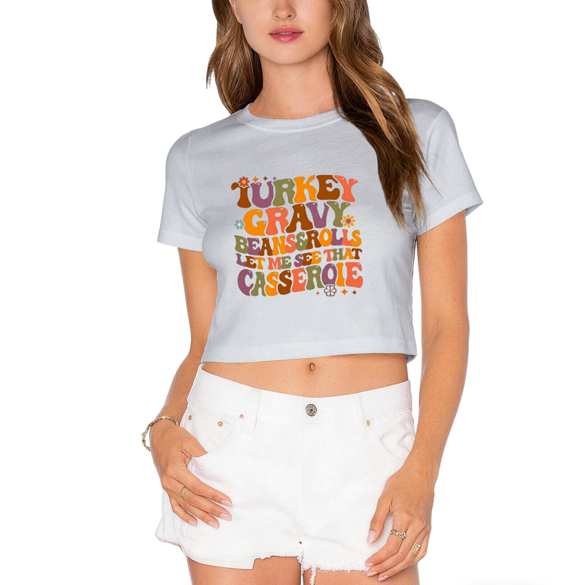 Turkey Gravy Beans And Rolls Funny Thanksgiving Cropped Tee