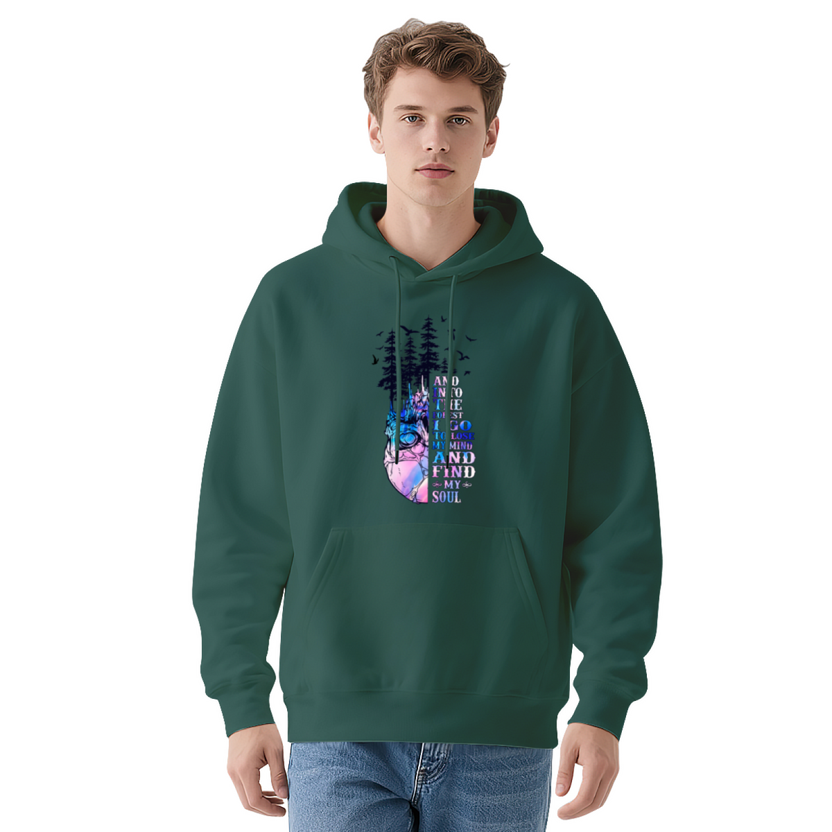 Skull Forest Pine Trees Nature Graphic Hoodie - Outdoorsman Adventure Pullover