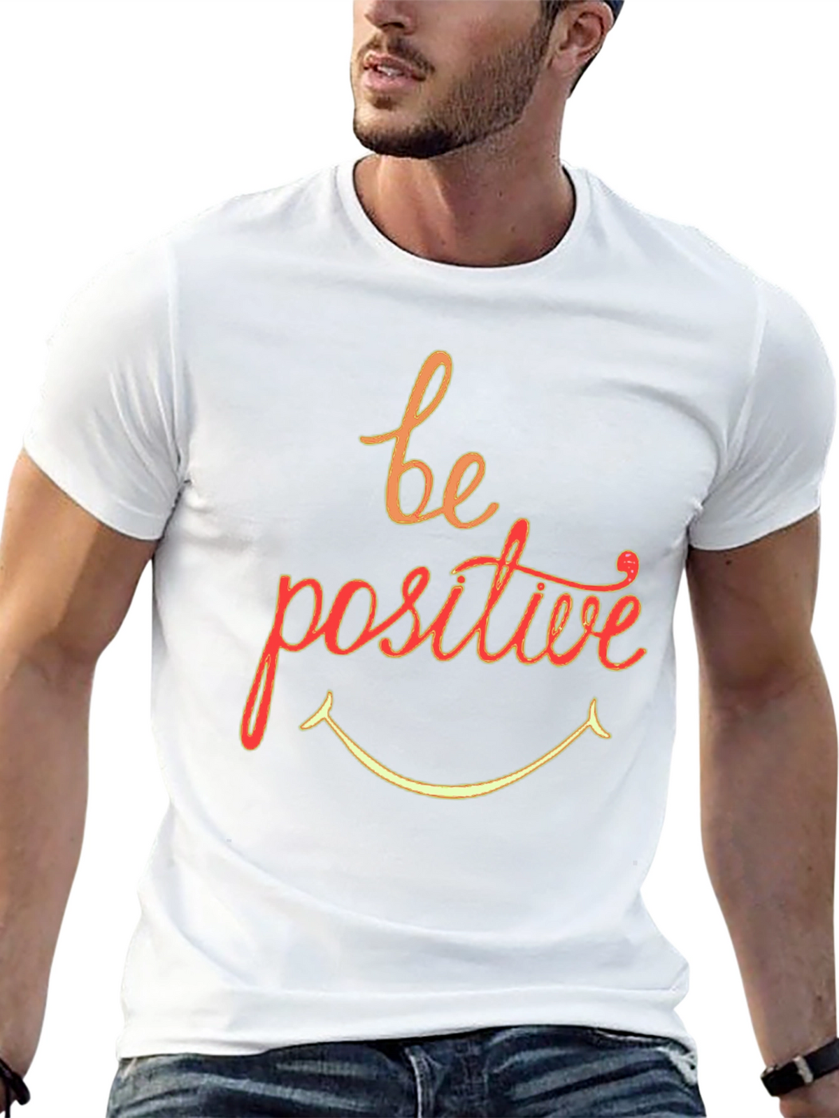Be Positive Graphic T-Shirt - Black Crew Neck