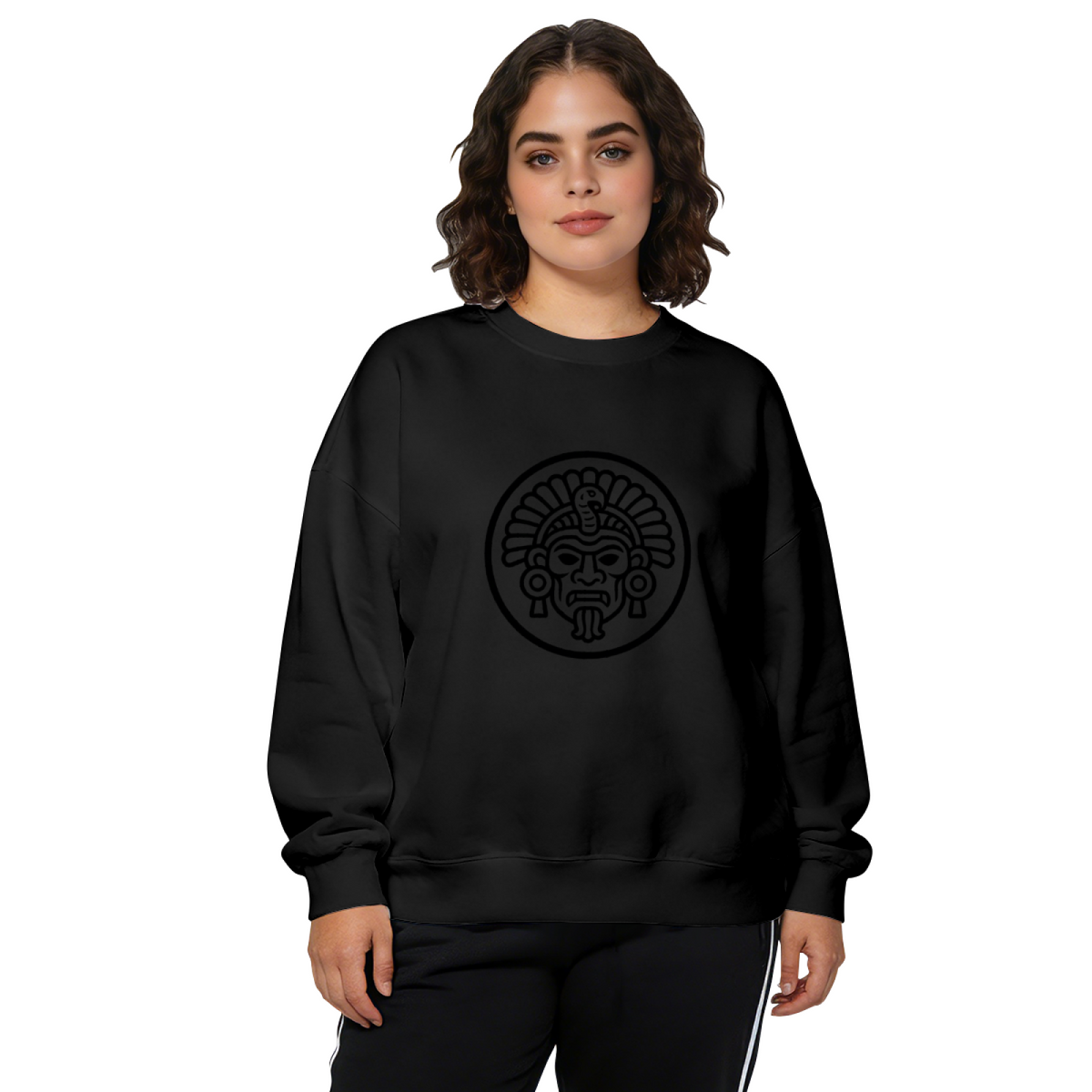 Aztec Ancient Mask Symbol Graphic Crewneck Sweatshirt