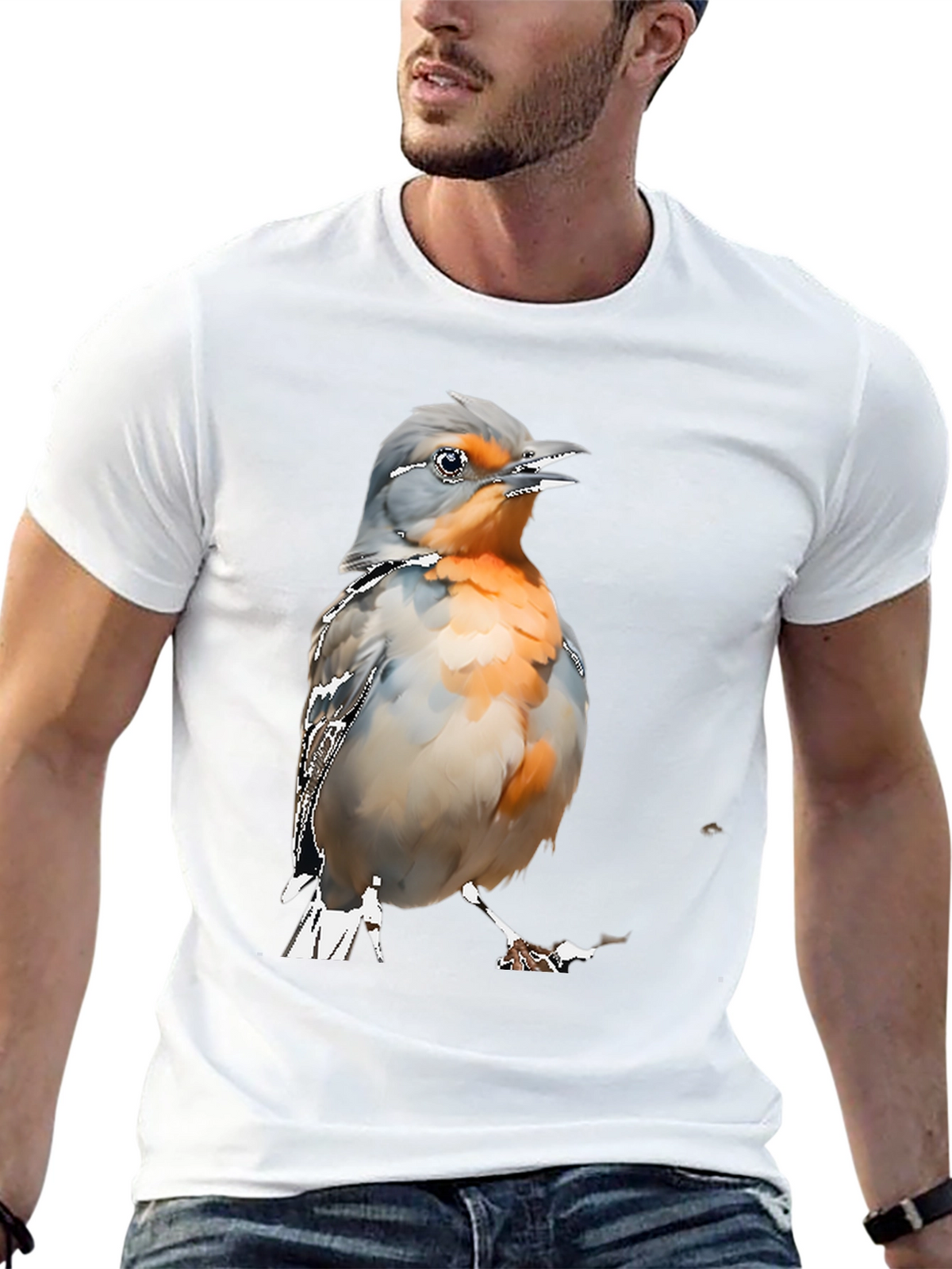 Bird Graphic Tee - Mens Black Cotton T-Shirt