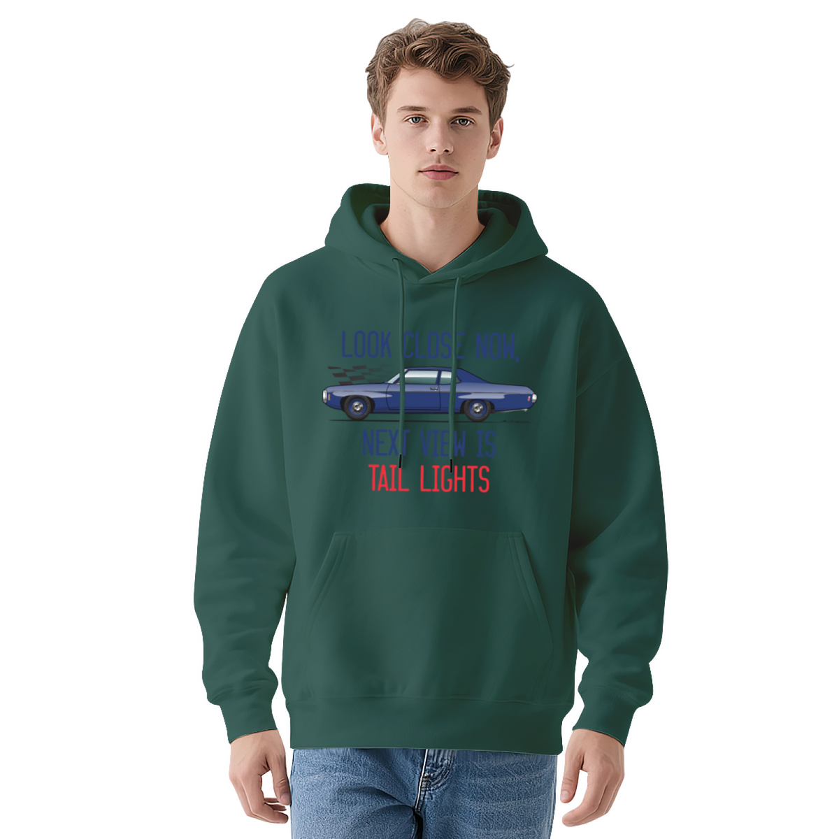 Vintage Race Car Checkered Flag Graphic Hoodie - Auto Racing Pullover Sweatshirt