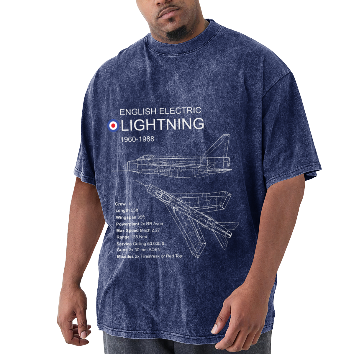 English Electric Lightning 1960-1988 Fighter Jet Blueprint Vintage Tee