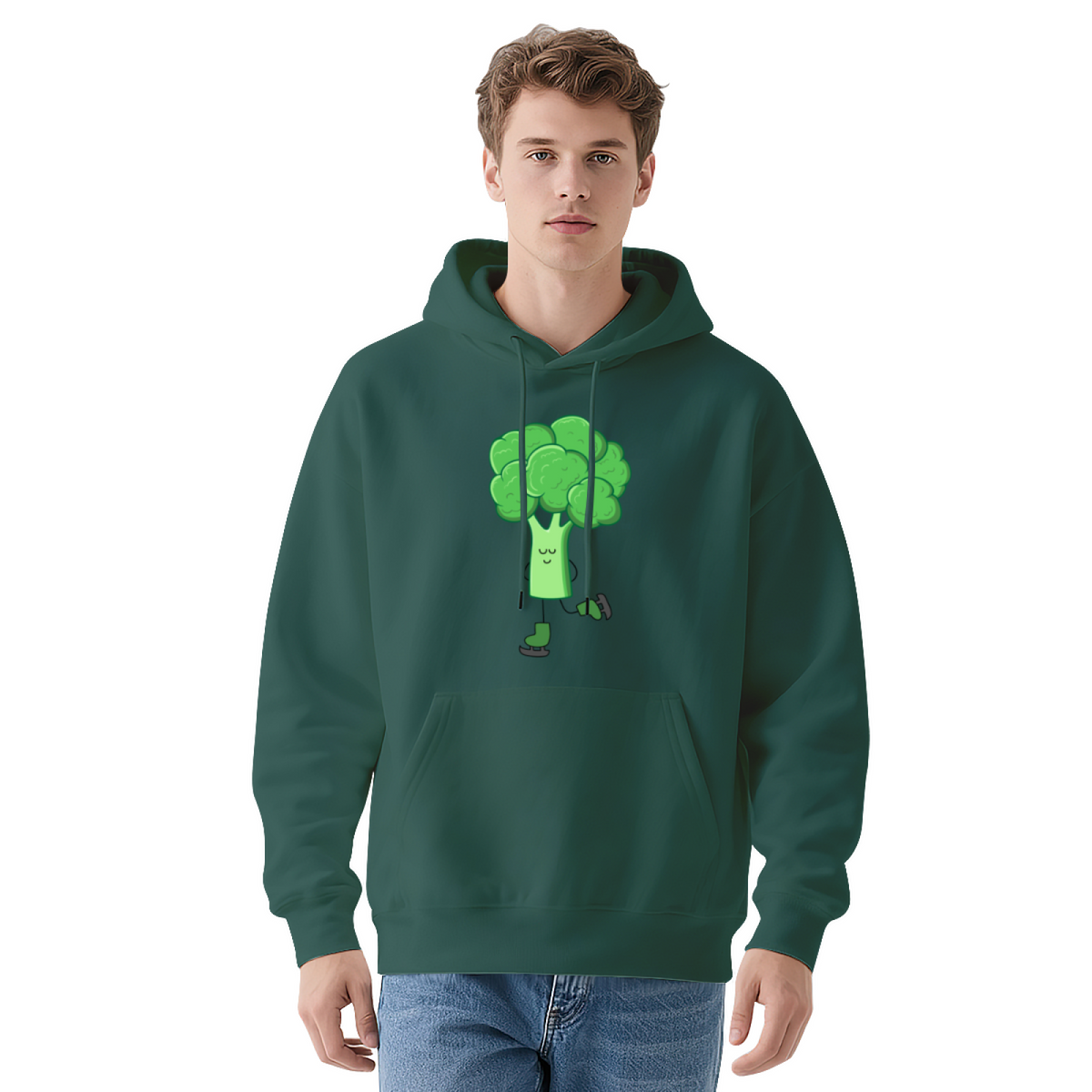 Funny Broccoli Character Cartoon Graphic Hoodie - Healthy Eating Humor Pullover