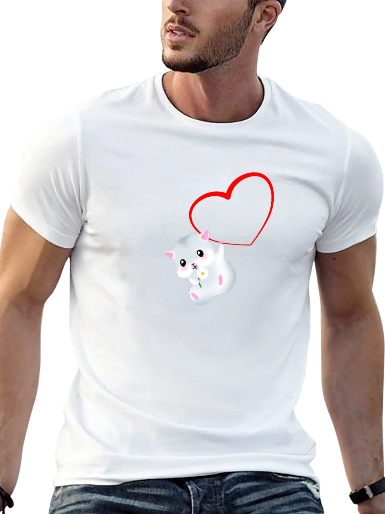 Cute Hamster Heart Graphic Black T-Shirt