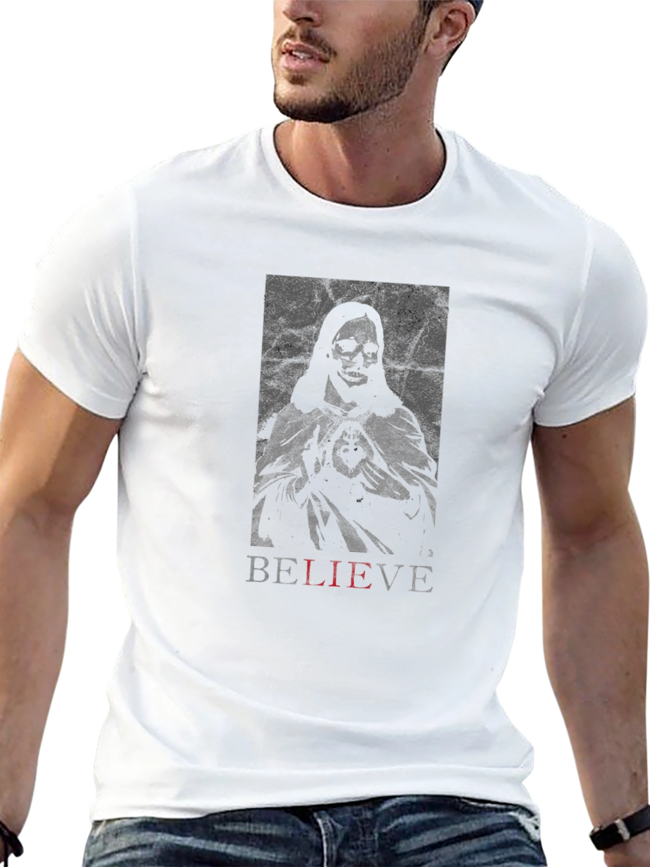 Believe Graphic Tee - Edgy Skeleton Design