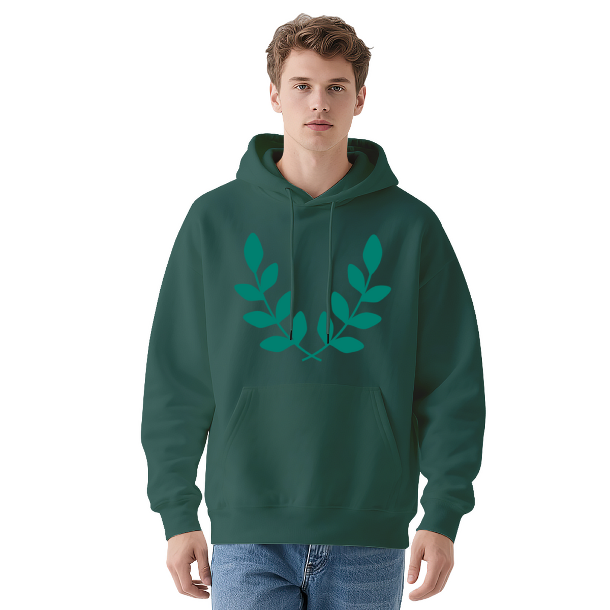 Botanical Symmetrical Leaf Branch Graphic Hoodie - Nature Lover Pullover Sweatshirt