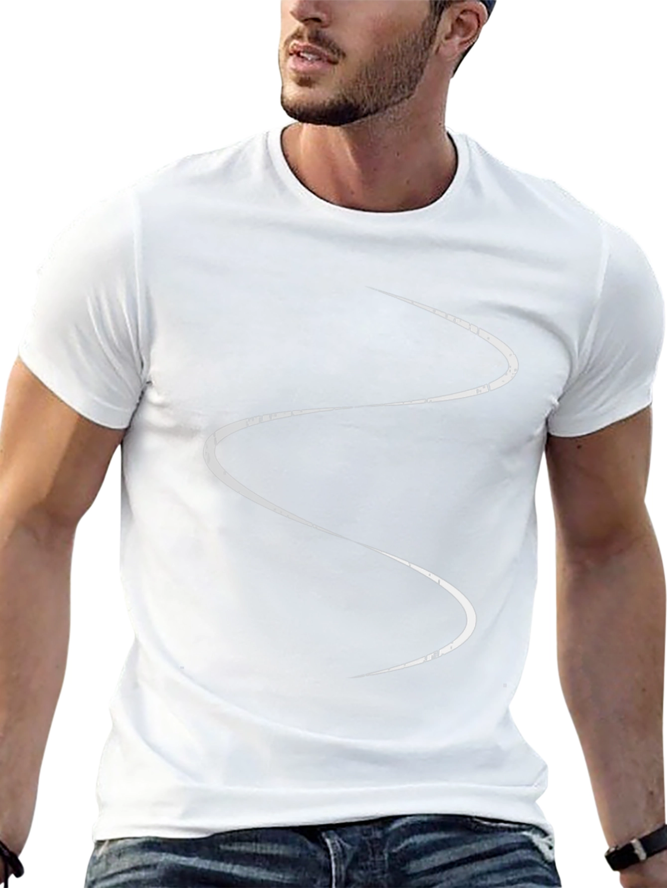 Mens Black T-Shirt with Abstract White Line Design