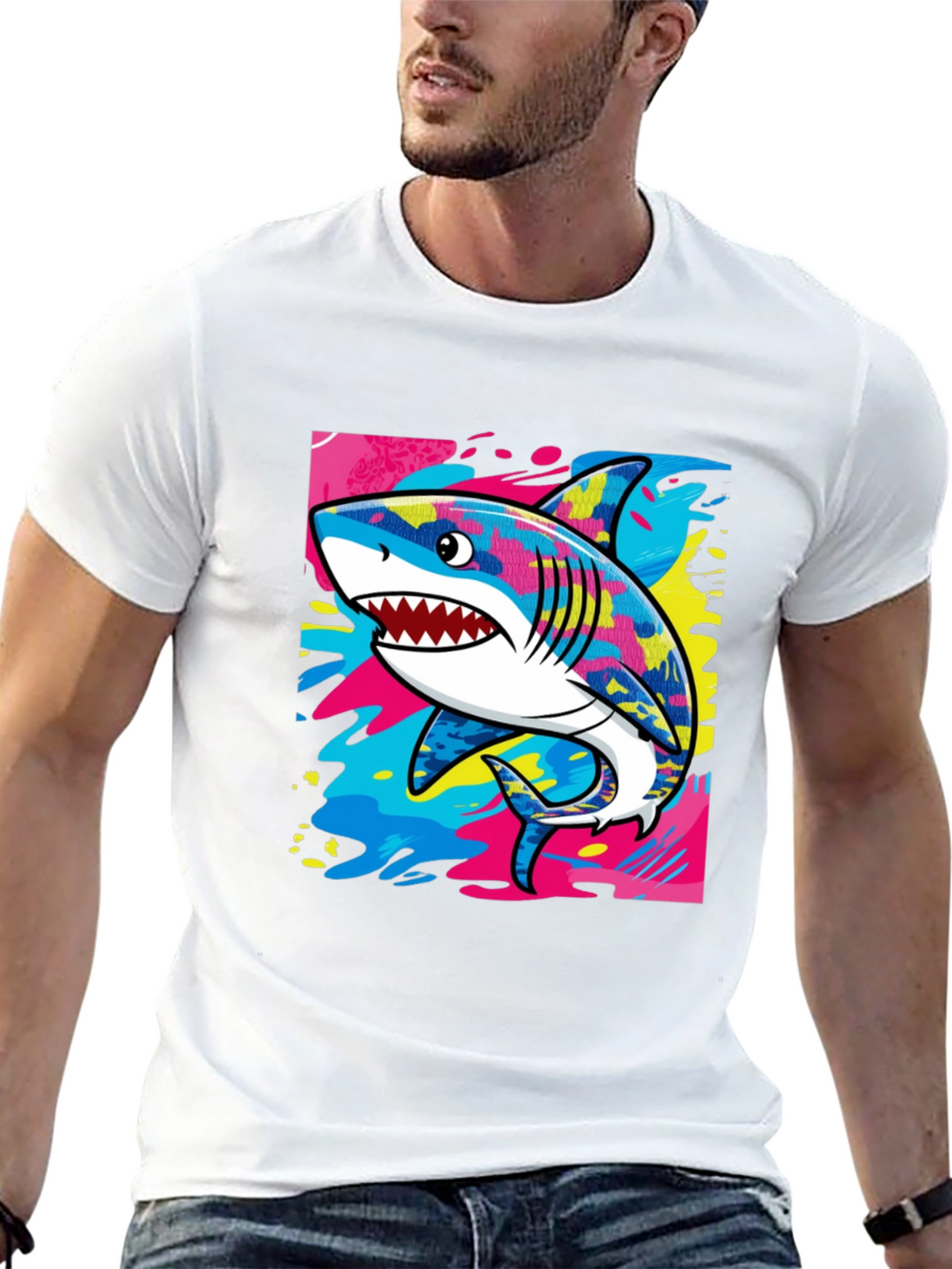 Cool Shark Graphic Print Black T-Shirt
