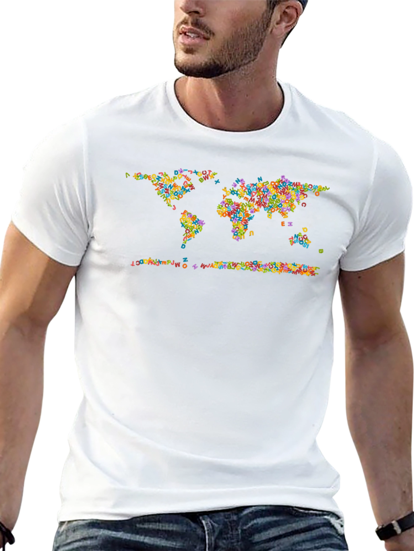 Alphabet World Map Graphic Tee - Black