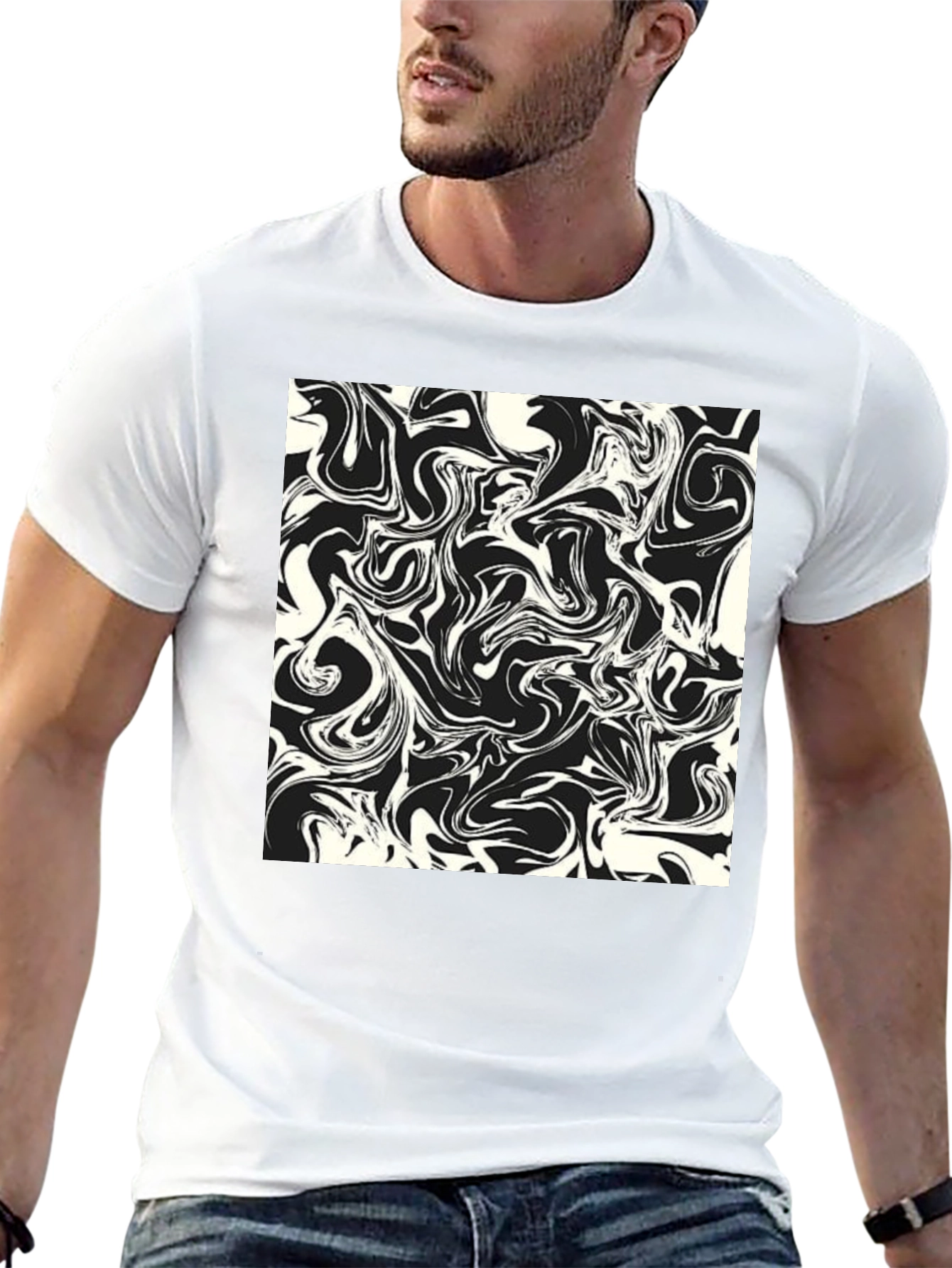 Modern Abstract Swirls Black T-Shirt